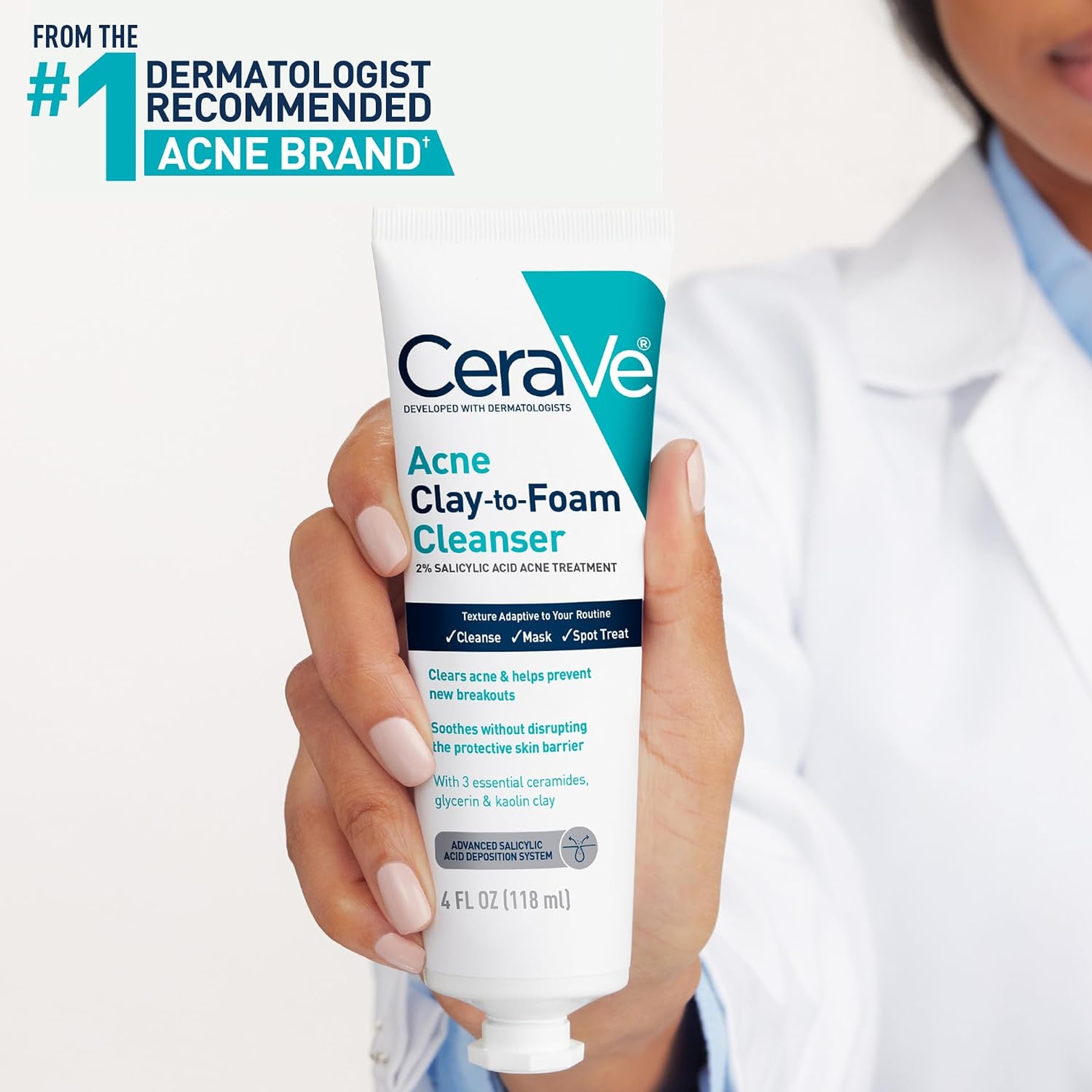 CeraVe Acne Clay To Foam Cleanser 4 fl.oz - Helps Clears Acne & Prevent New Breakouts 4