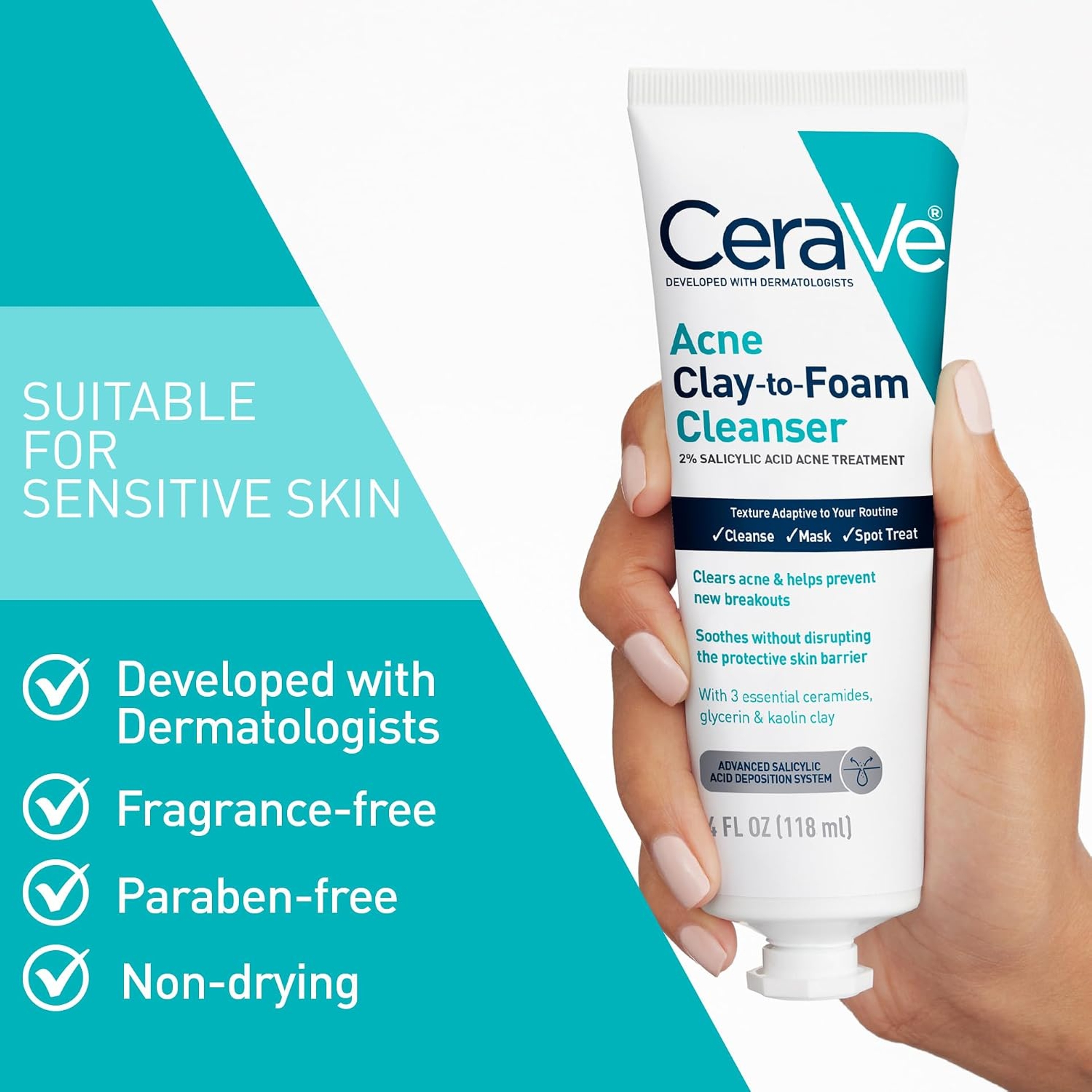 CeraVe Acne Clay To Foam Cleanser 4 fl.oz - Helps Clears Acne & Prevent New Breakouts 5