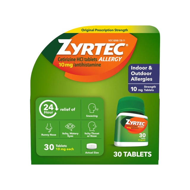 Zyrtec Allergy Medicine, 24-Hour Allergy Relief, Cetirizine Tablets for Symptoms Like Sneezing, Runny Nose, Itchy, Watery Eyes, Bundle Pack 30-Count Plus 3x1-Count Packs