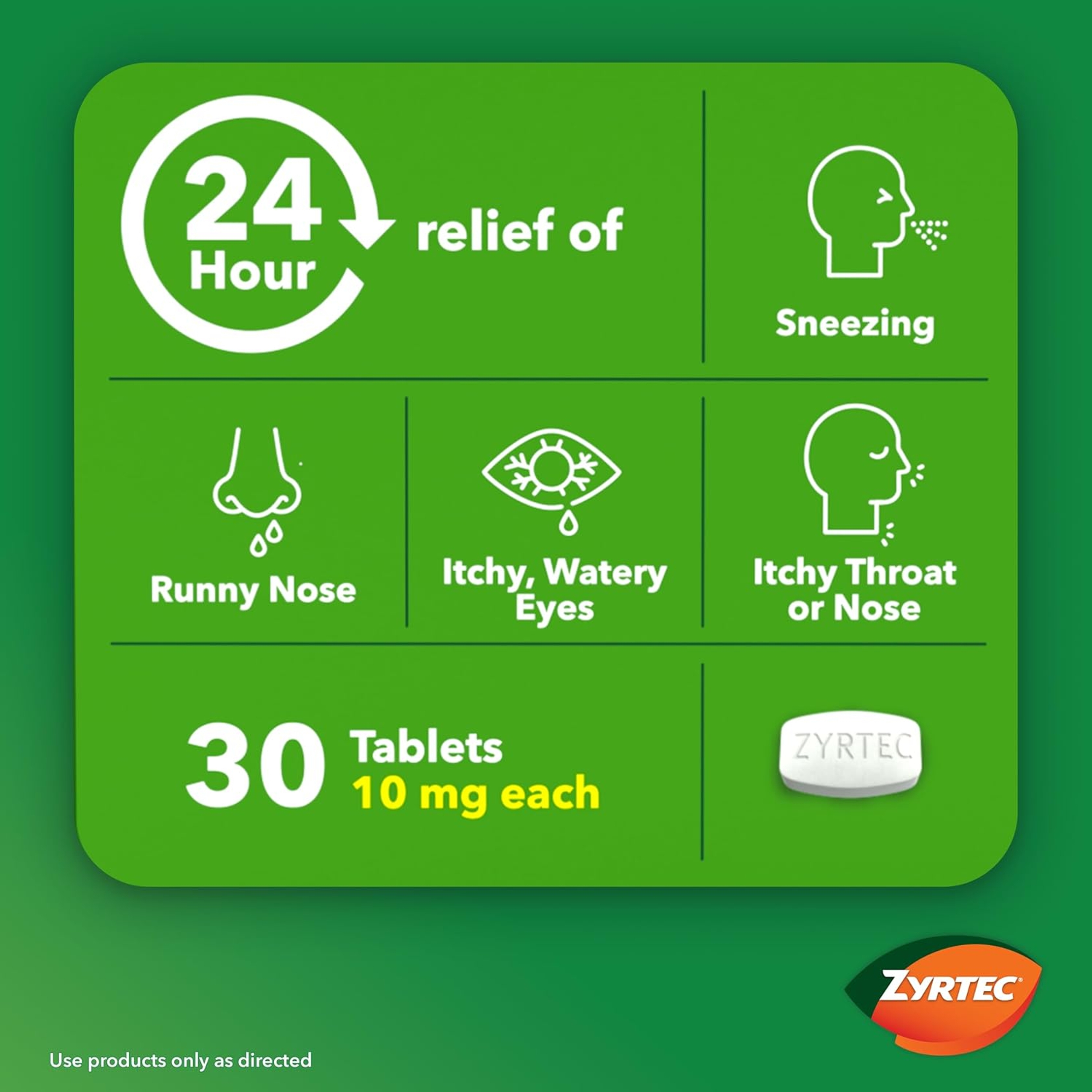 Zyrtec Allergy Medicine, 24-Hour Allergy Relief, Cetirizine Tablets for Symptoms Like Sneezing, Runny Nose, Itchy, Watery Eyes, Bundle Pack 30-Count Plus 3x1-Count Packs 4