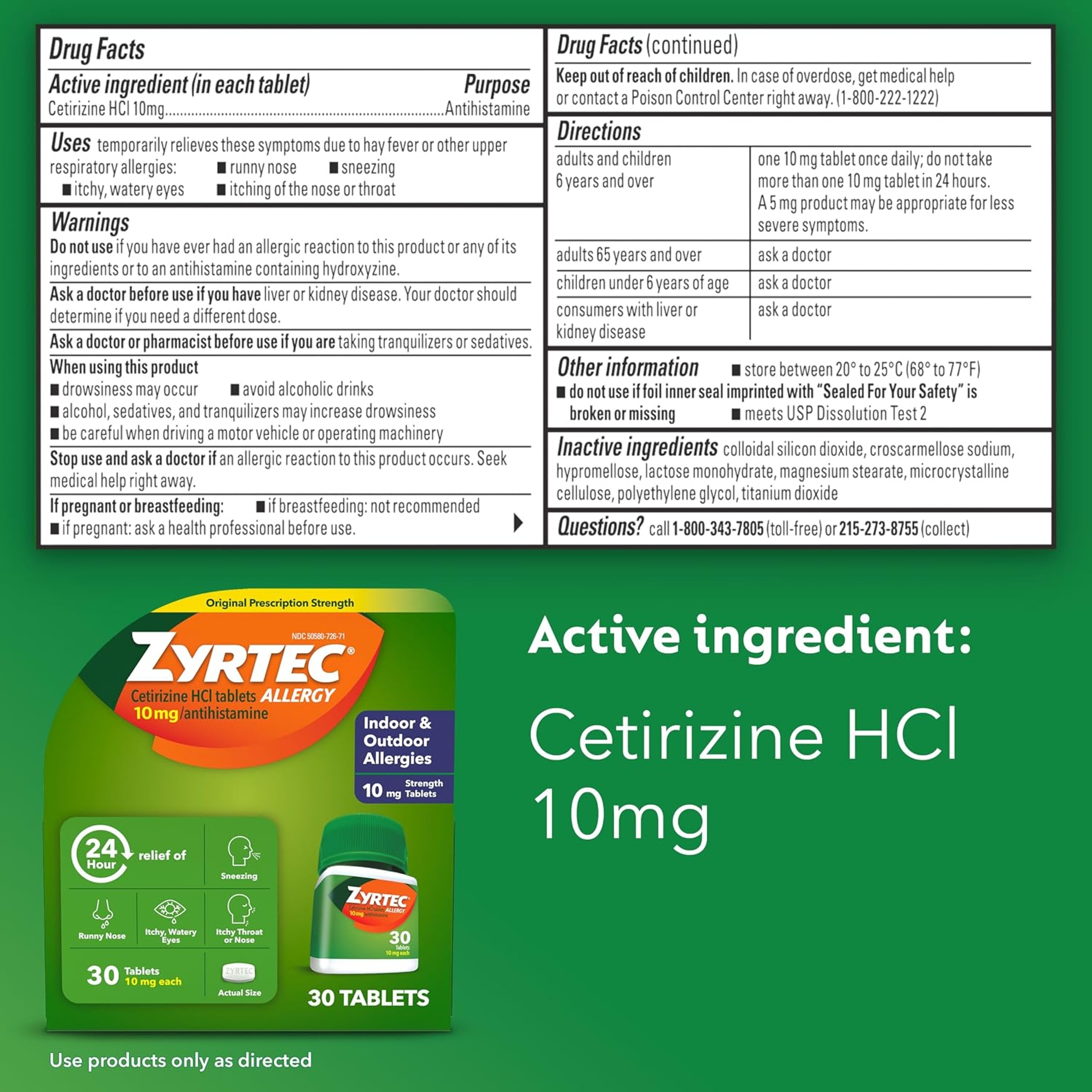 Zyrtec Allergy Medicine, 24-Hour Allergy Relief, Cetirizine Tablets for Symptoms Like Sneezing, Runny Nose, Itchy, Watery Eyes, Bundle Pack 30-Count Plus 3x1-Count Packs 8