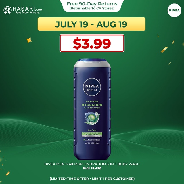 Nivea Men Maximum Hydration 3-in-1 Body Wash 16.9 fl.oz - Aloe Vera Enriched for Dry Skin