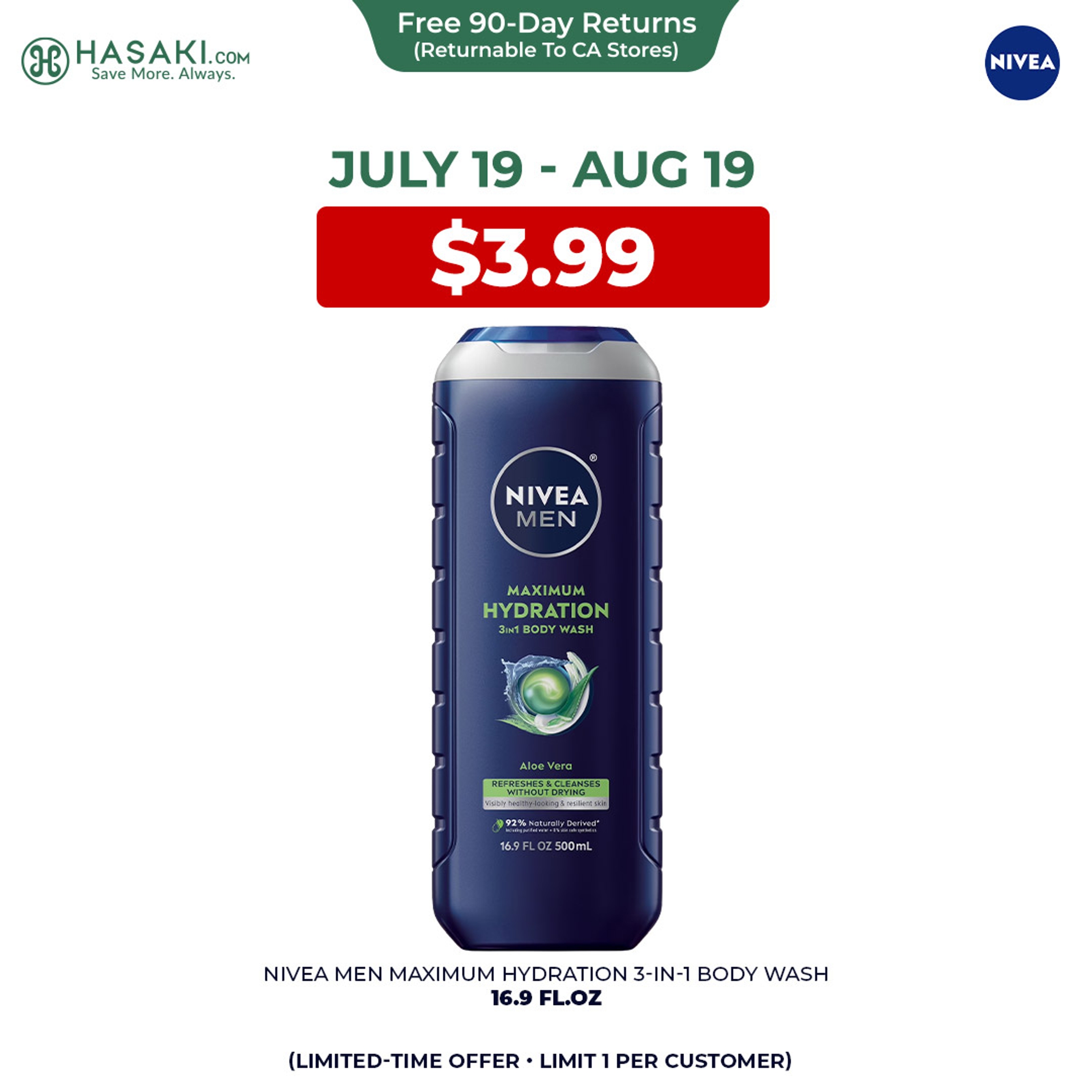 Nivea Men Maximum Hydration 3-in-1 Body Wash 16.9 fl.oz - Aloe Vera Enriched for Dry Skin 1