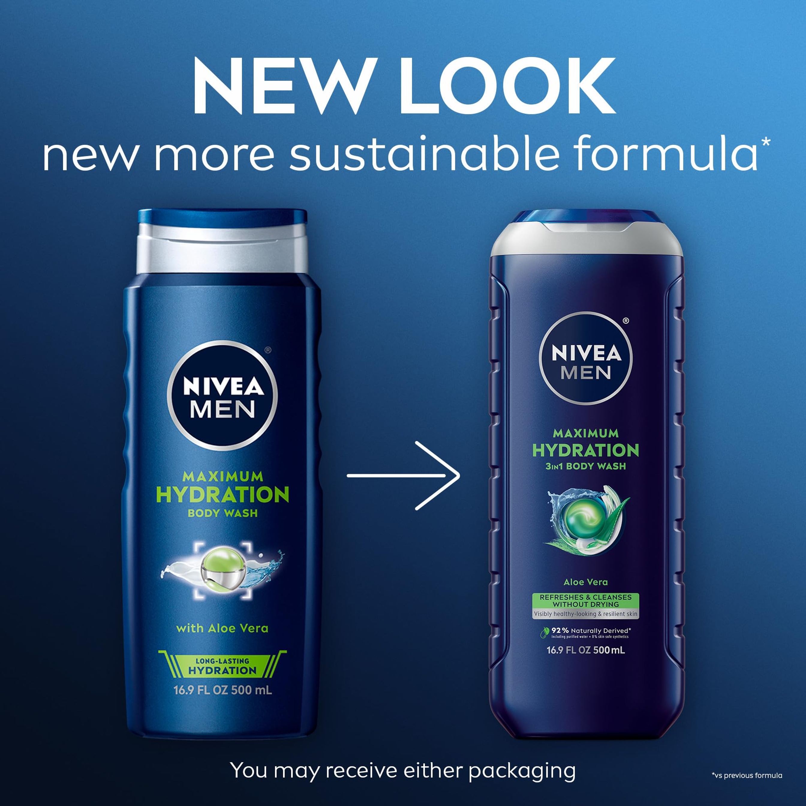 Nivea Men Maximum Hydration 3-in-1 Body Wash 16.9 fl.oz - Aloe Vera Enriched for Dry Skin 3