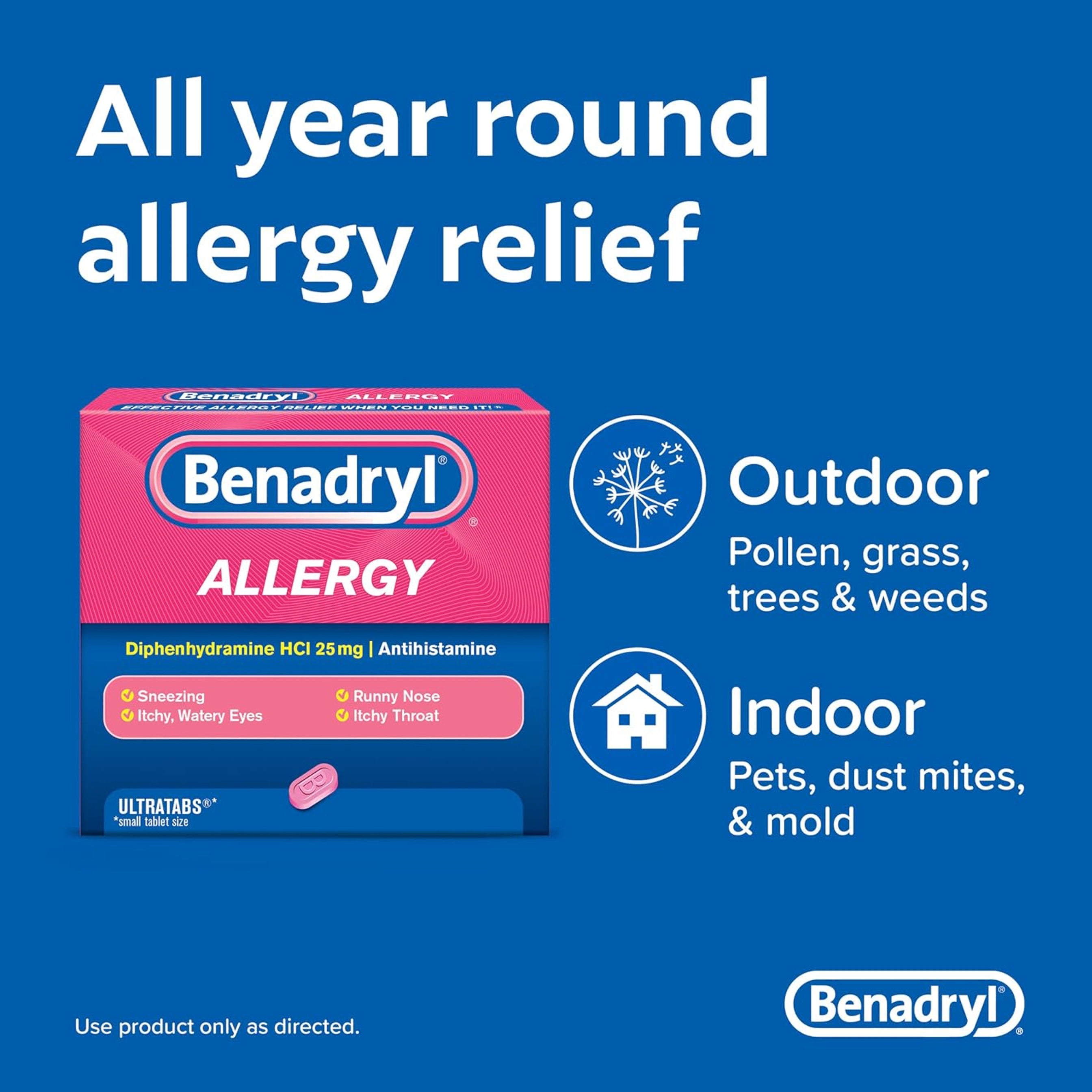 Benadryl Ultratabs Antihistamine Allergy Relief Tablets 24 Count - Diphenhydramine HCl 25mg 3