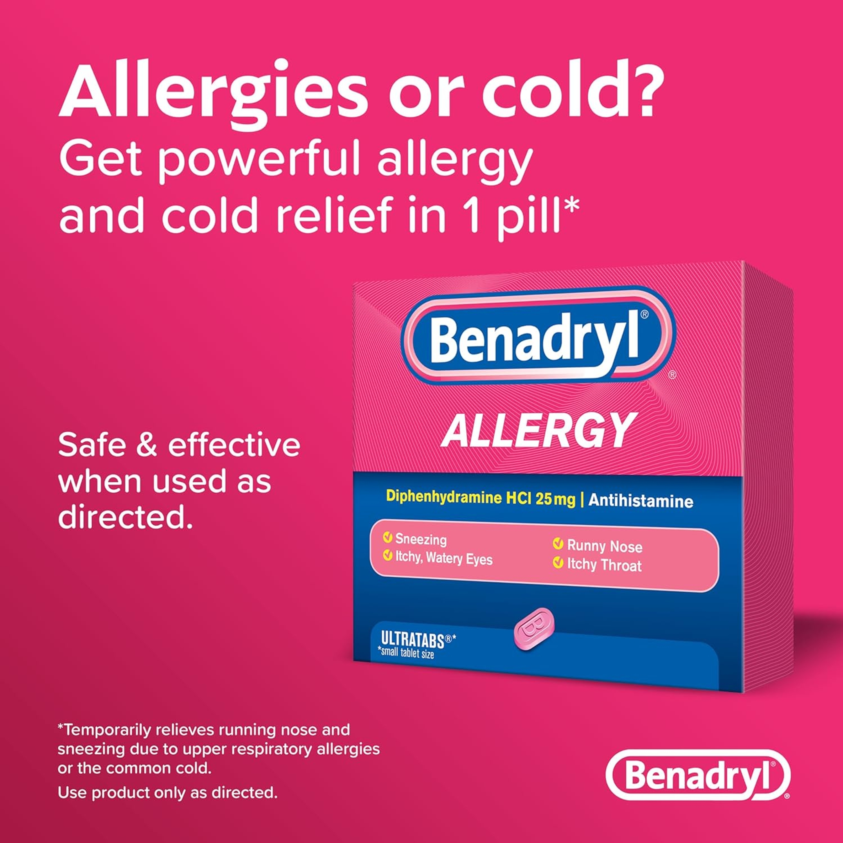 Benadryl Ultratabs Antihistamine Allergy Relief Tablets 24 Count - Diphenhydramine HCl 25mg 2
