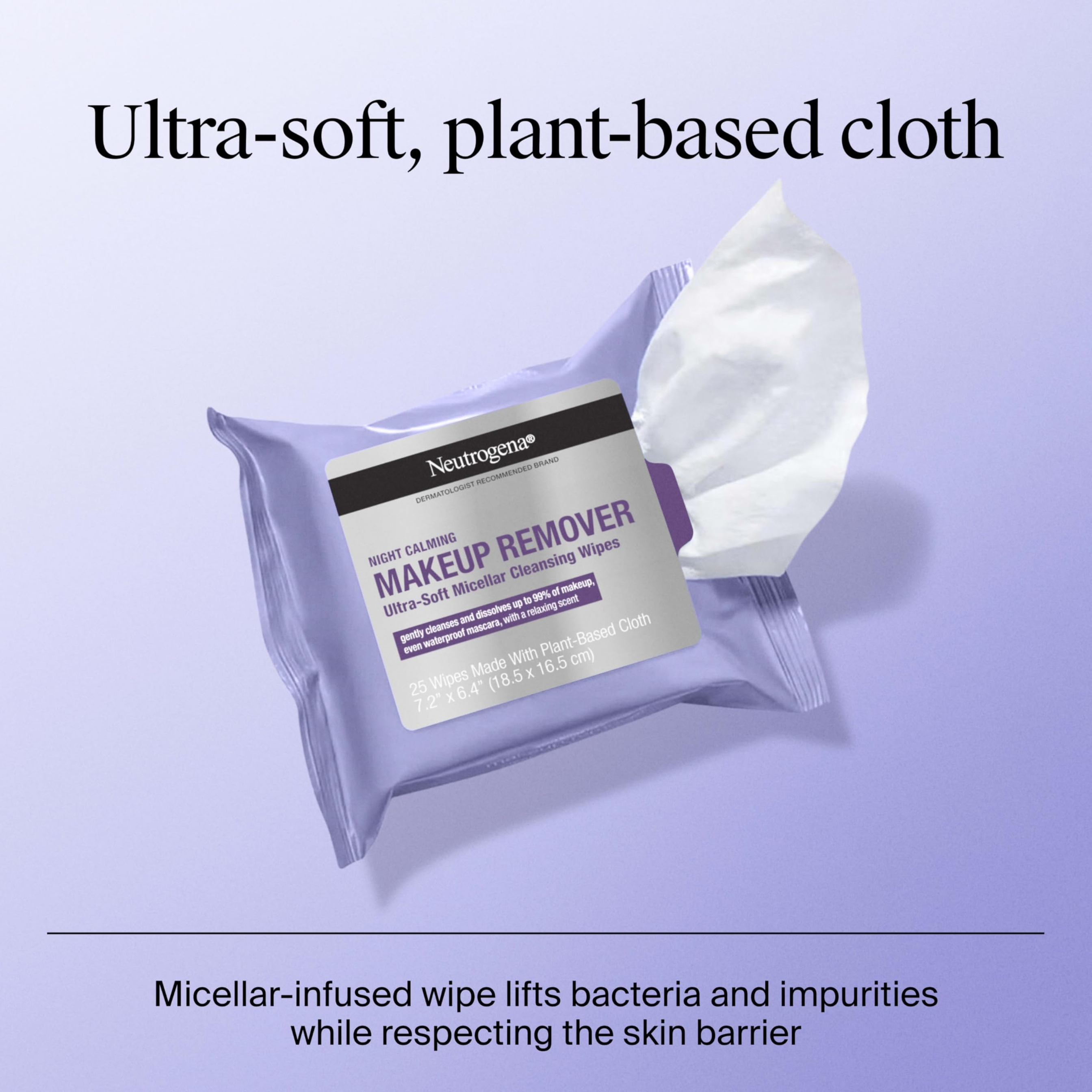 Neutrogena Night Calming Makeup Remover Ultra-Soft Micellar Wipes 25 Count - Facial Cleansing Wipes with A Relaxing Scent 5