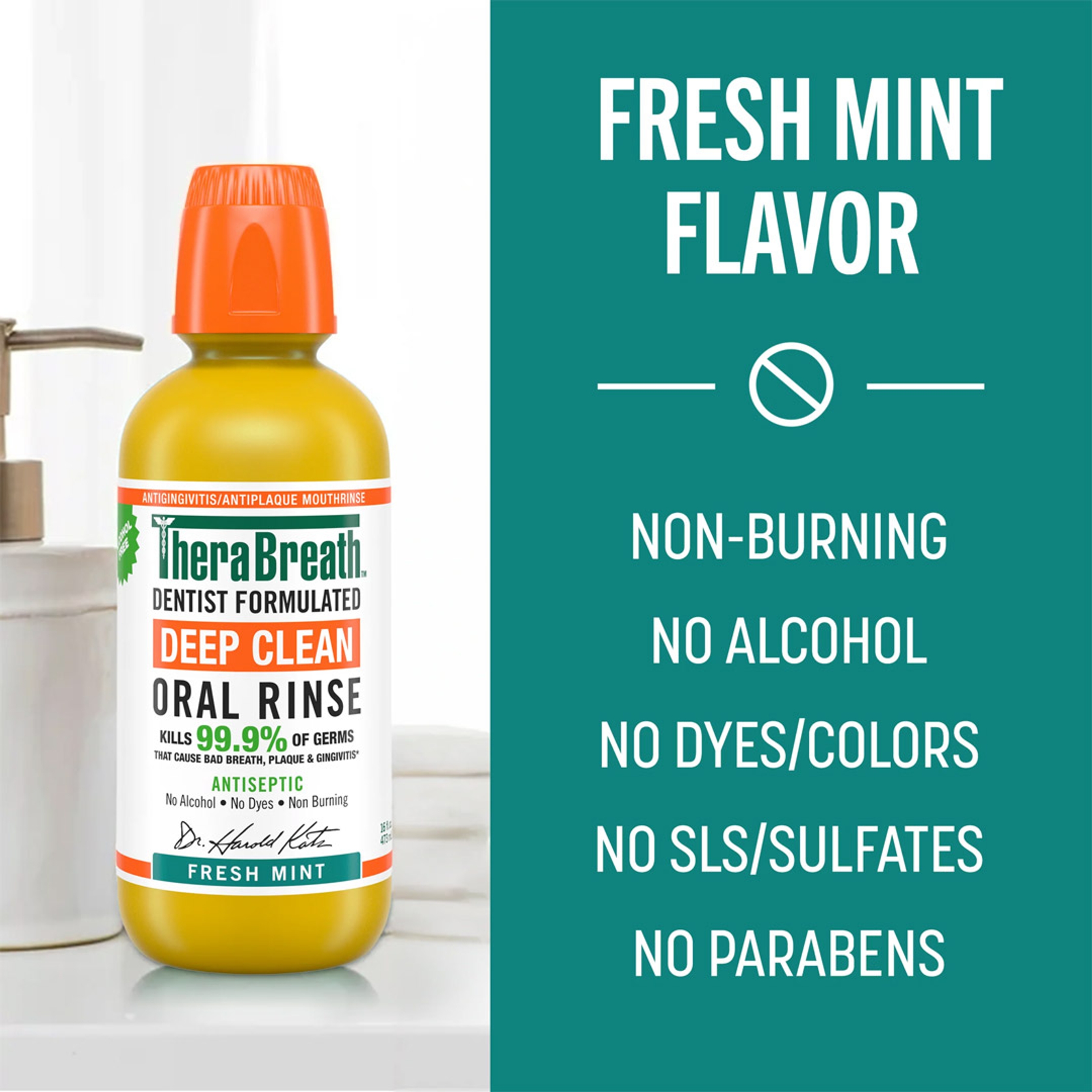 TheraBreath Deep Clean Oral Rinse, Fresh Mint, 16 fl.oz - Alcohol-Free Antiseptic Mouthwash 5