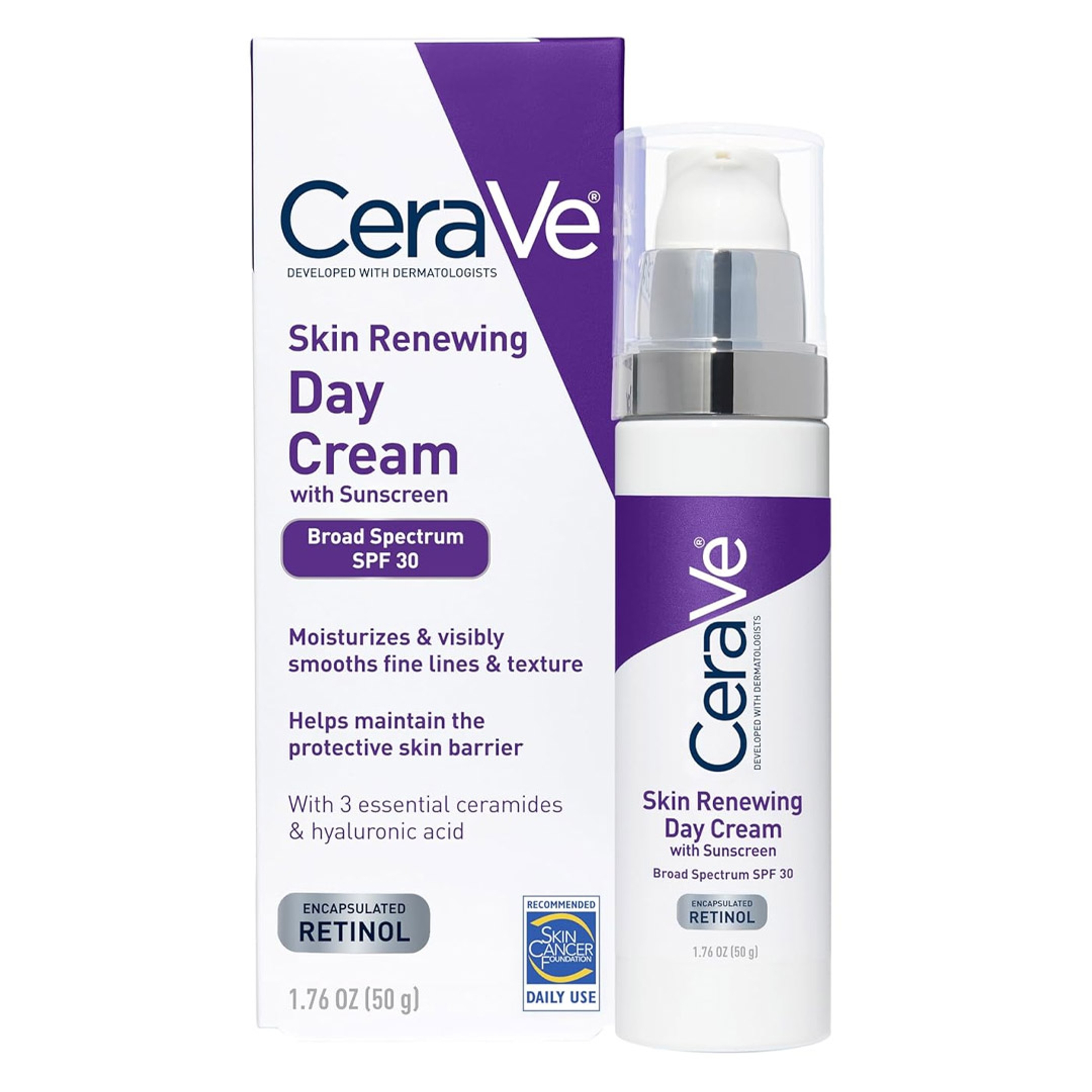 CeraVe Skin Renewing Day Cream 1.76 oz - Anti-Aging Retinol Face Moisturizer with SPF30 & Hyaluronic Acid 8