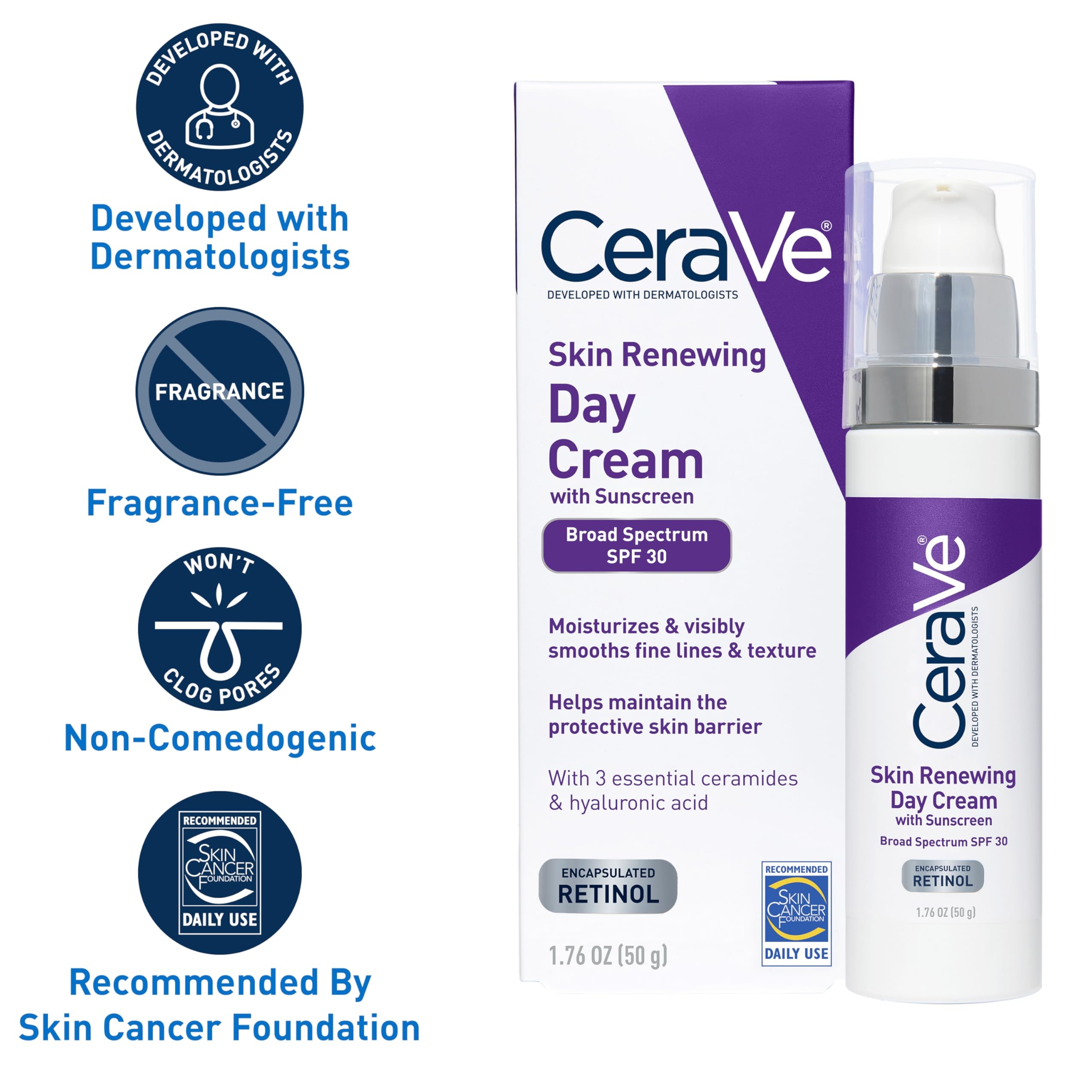CeraVe Skin Renewing Day Cream 1.76 oz - Anti-Aging Retinol Face Moisturizer with SPF30 & Hyaluronic Acid 4