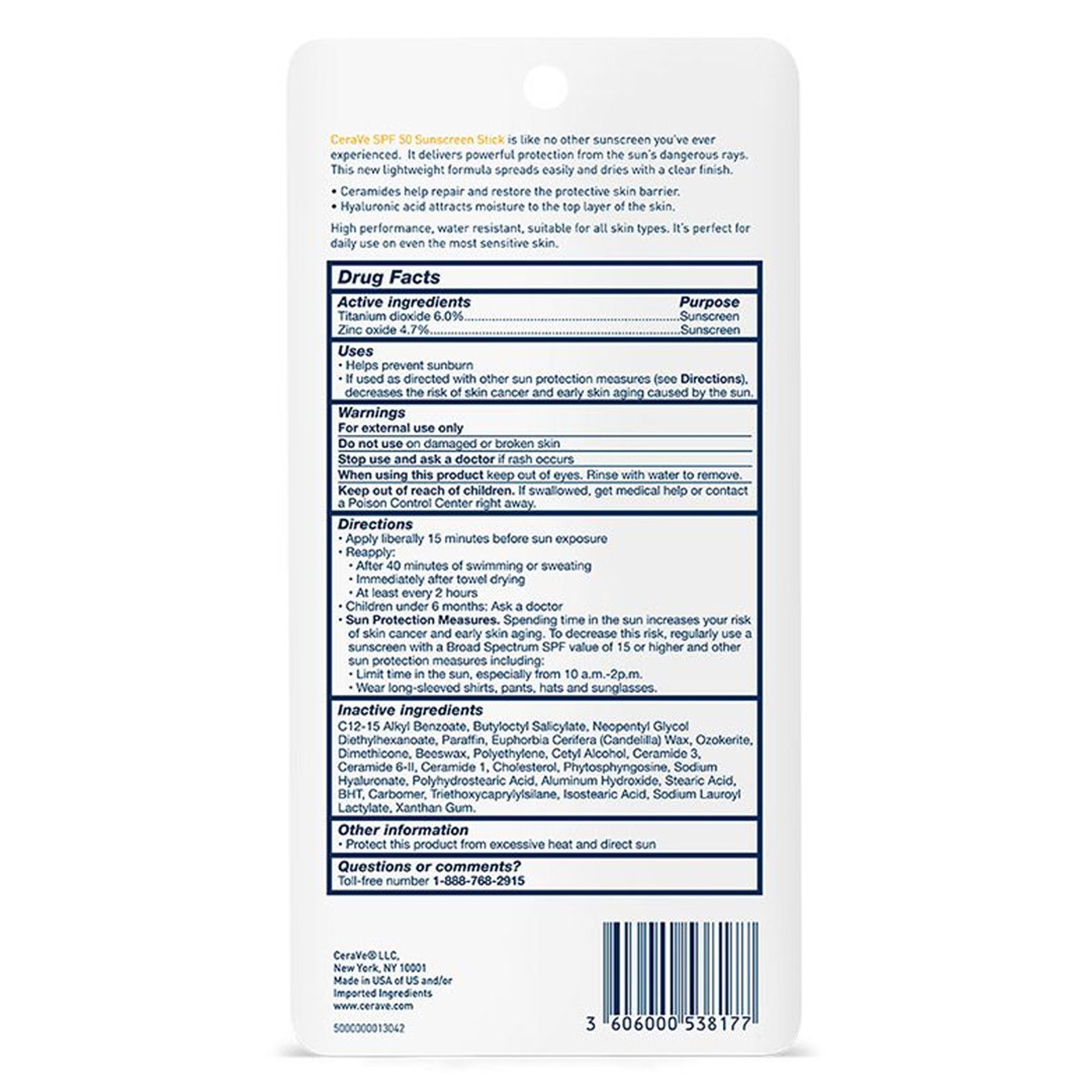 CeraVe Mineral Sunscreen Stick SPF50 0.47 oz - Zinc Oxide Face Sunscreen with Hyaluronic Acid & Ceramides 8
