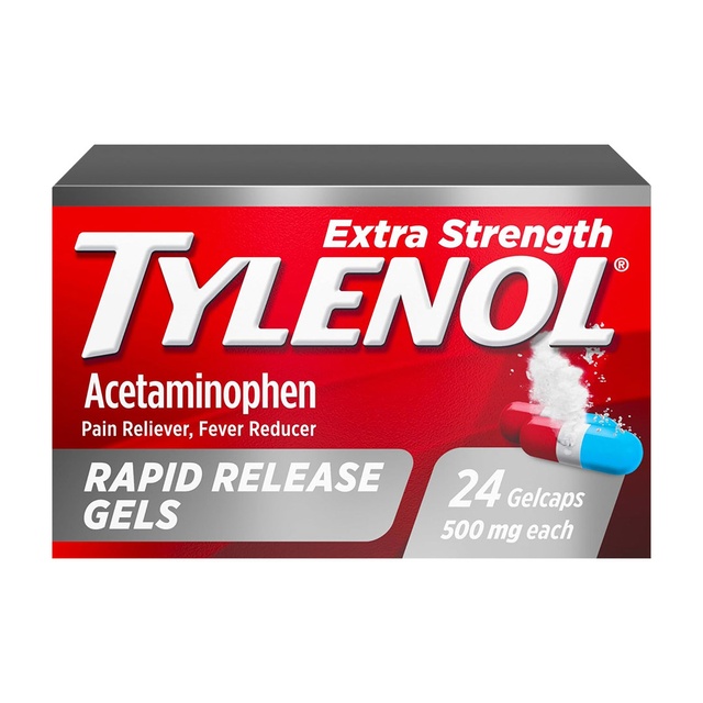 Tylenol Extra Strength Acetaminophen Rapid Release Gels, Extra Strength Pain Reliever & Fever Reducer, Gelcaps with Laser-Drilled Holes, 500 mg Acetaminophen, 24 ct