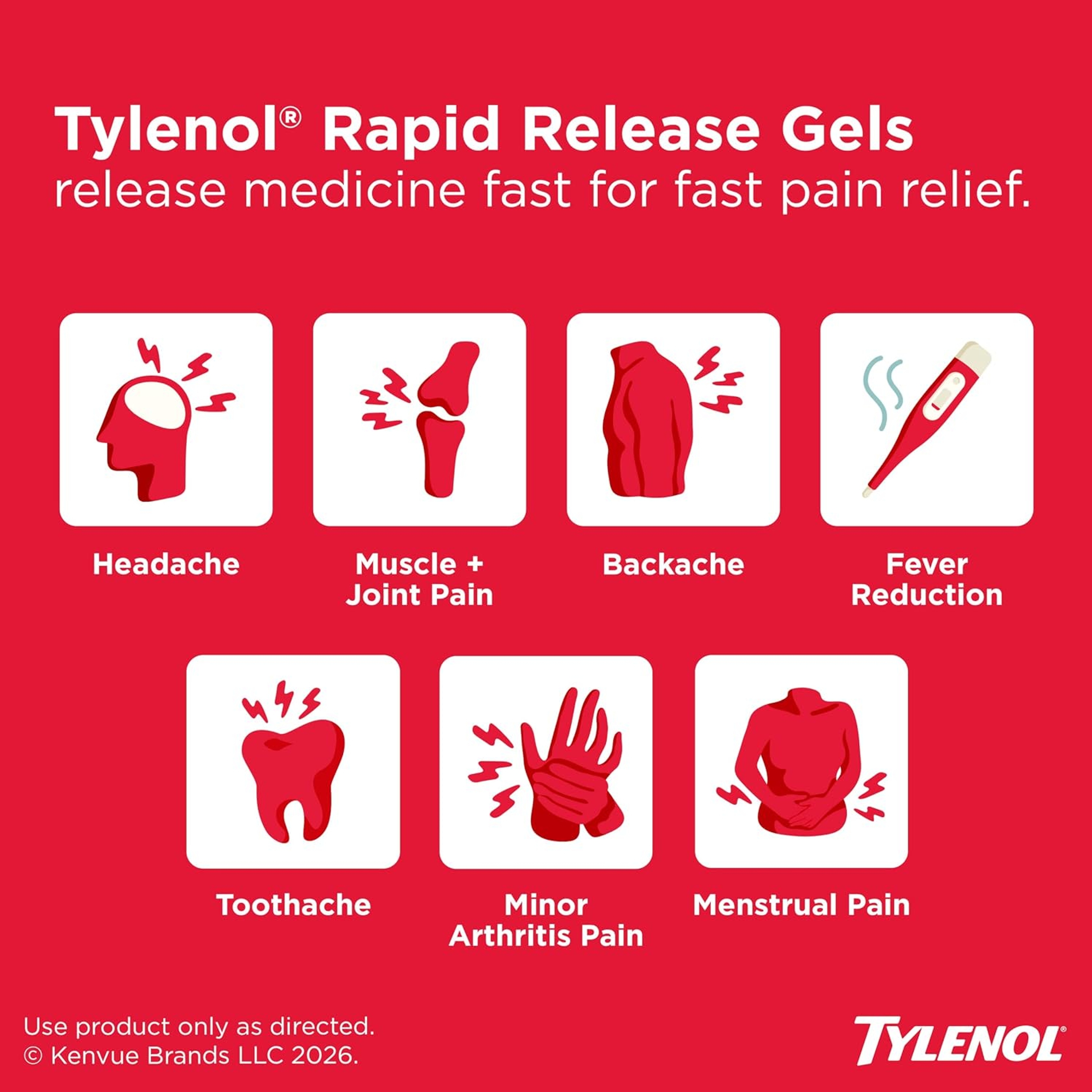 Tylenol Extra Strength Acetaminophen Rapid Release Gels, Extra Strength Pain Reliever & Fever Reducer, Gelcaps with Laser-Drilled Holes, 500 mg Acetaminophen, 24 ct 2