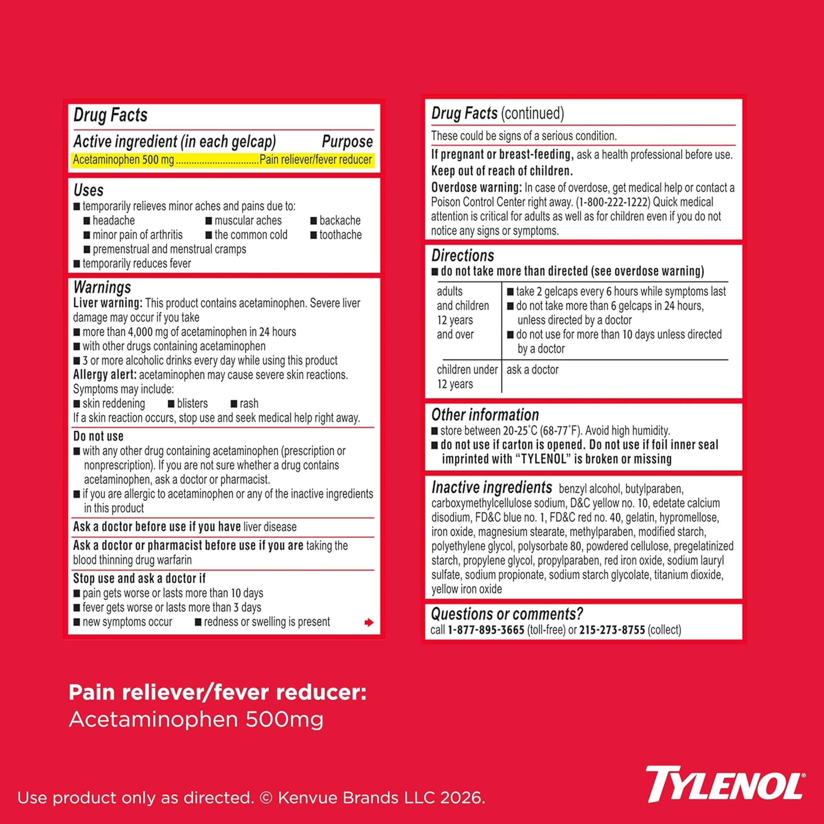Tylenol Extra Strength Acetaminophen Rapid Release Gels, Extra Strength Pain Reliever & Fever Reducer, Gelcaps with Laser-Drilled Holes, 500 mg Acetaminophen, 24 ct 7