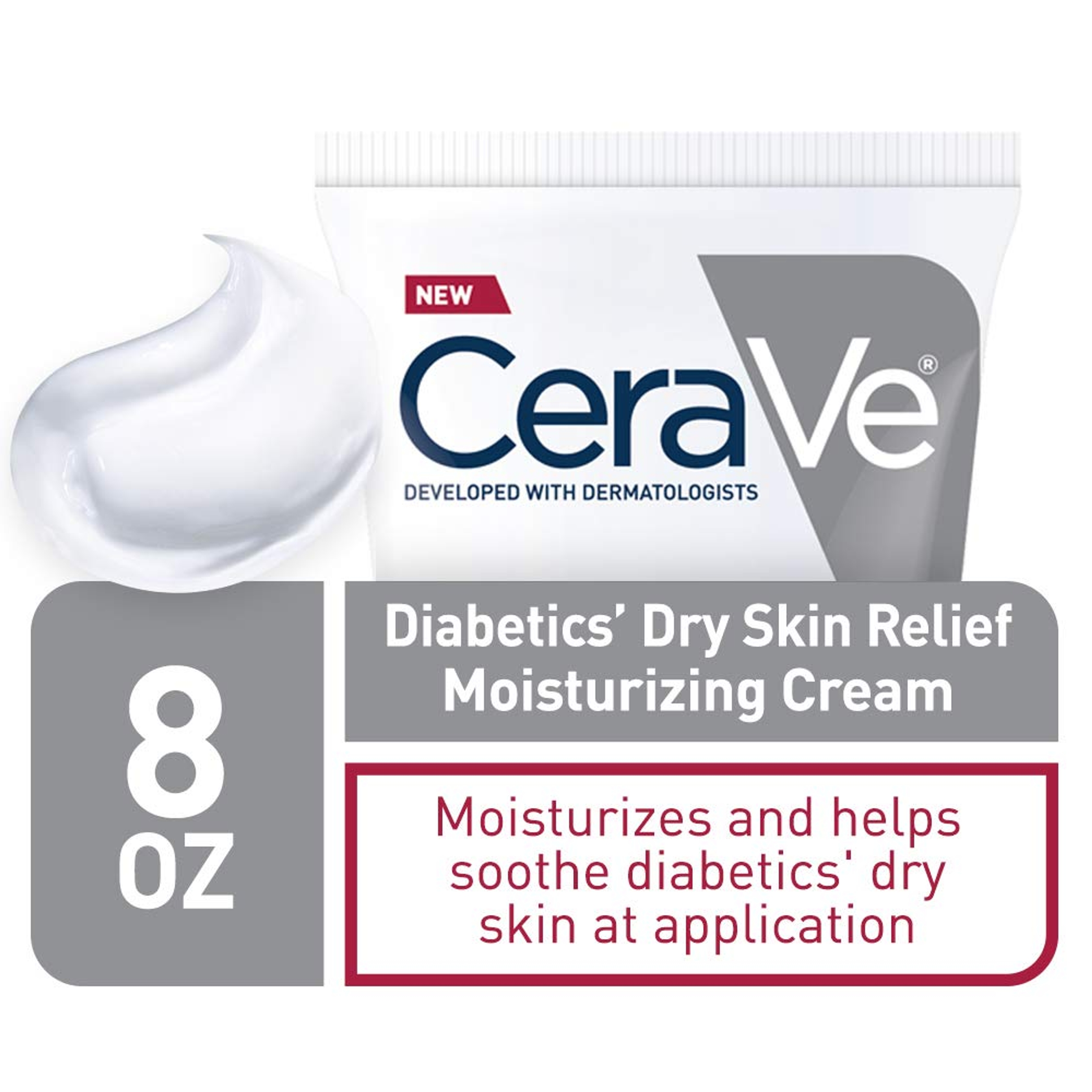 CeraVe Diabetics Dry Skin Relief Moisturizing Cream 8 oz - Urea Face & Body Lotion Provides 48H Hydration to Soothe Skin 2