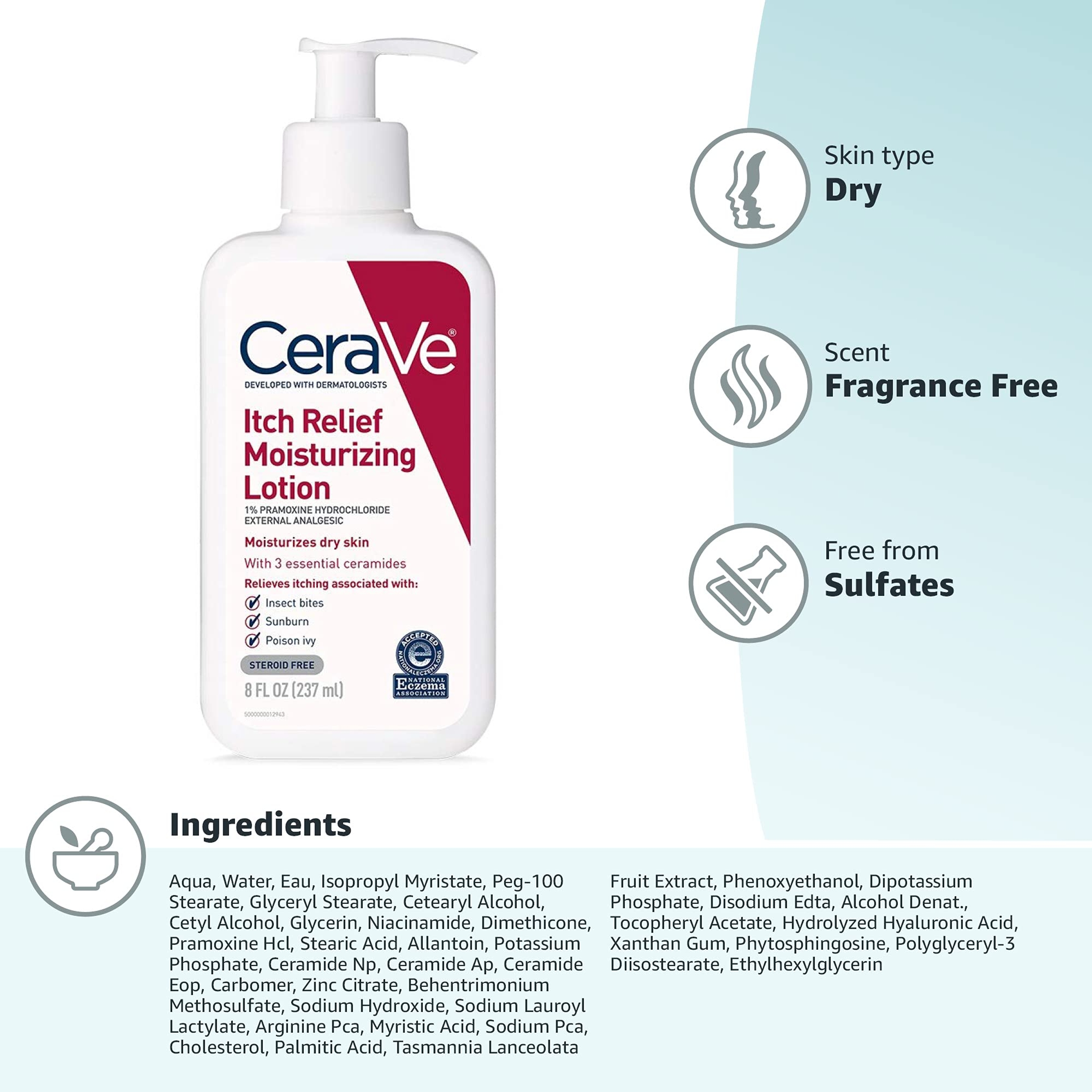 CeraVe Itch Relief Moisturizing Lotion 8 fl.oz - Moisturizes Dry Skin & Relieves Itching Associated with Insect Bites, Sunburn 7