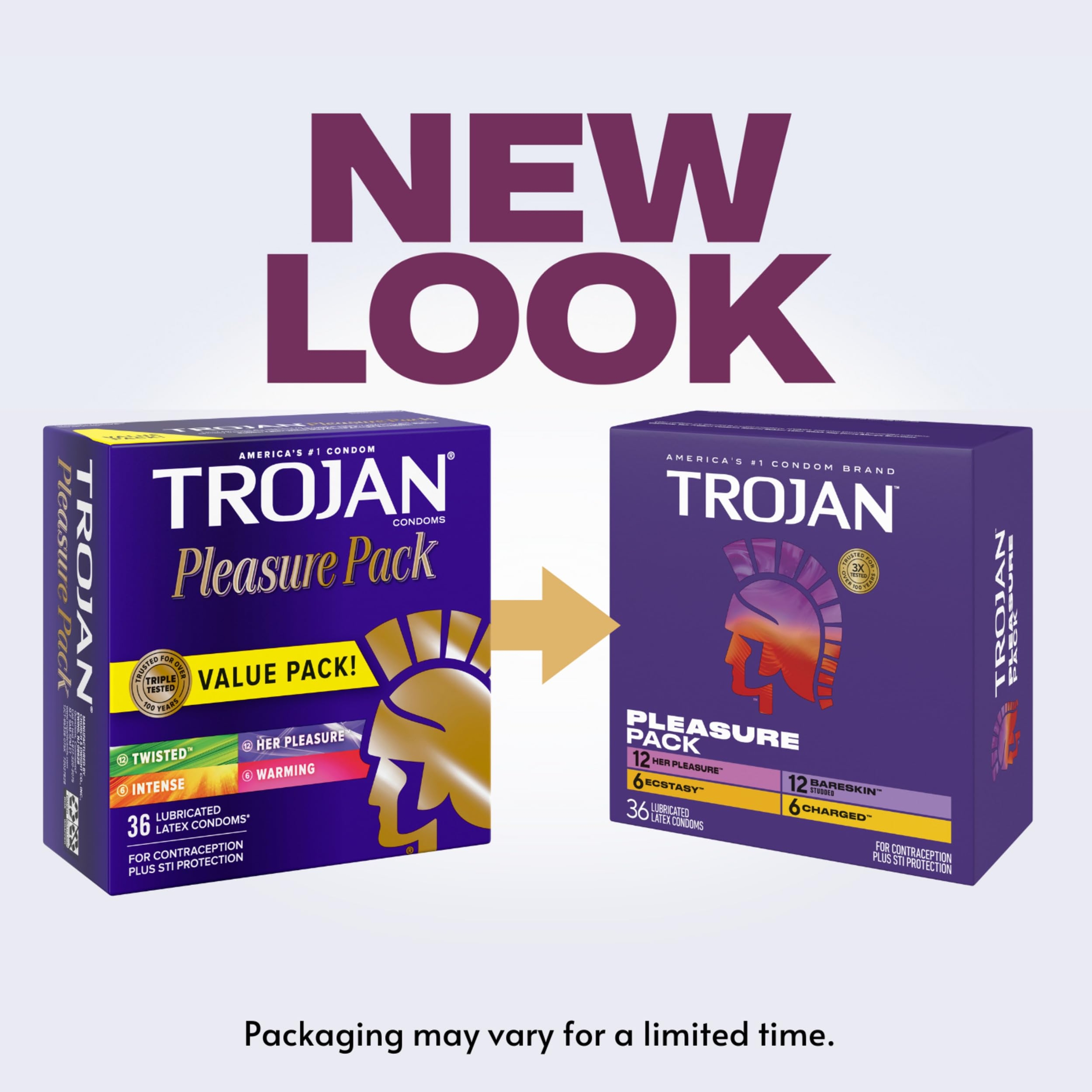 Trojan Pleasure Pack Condoms 36 Count - Assorted Latex Lubricated Condoms with Her Pleasure, Charged, BareSkin & Ecstasy Varieties 2