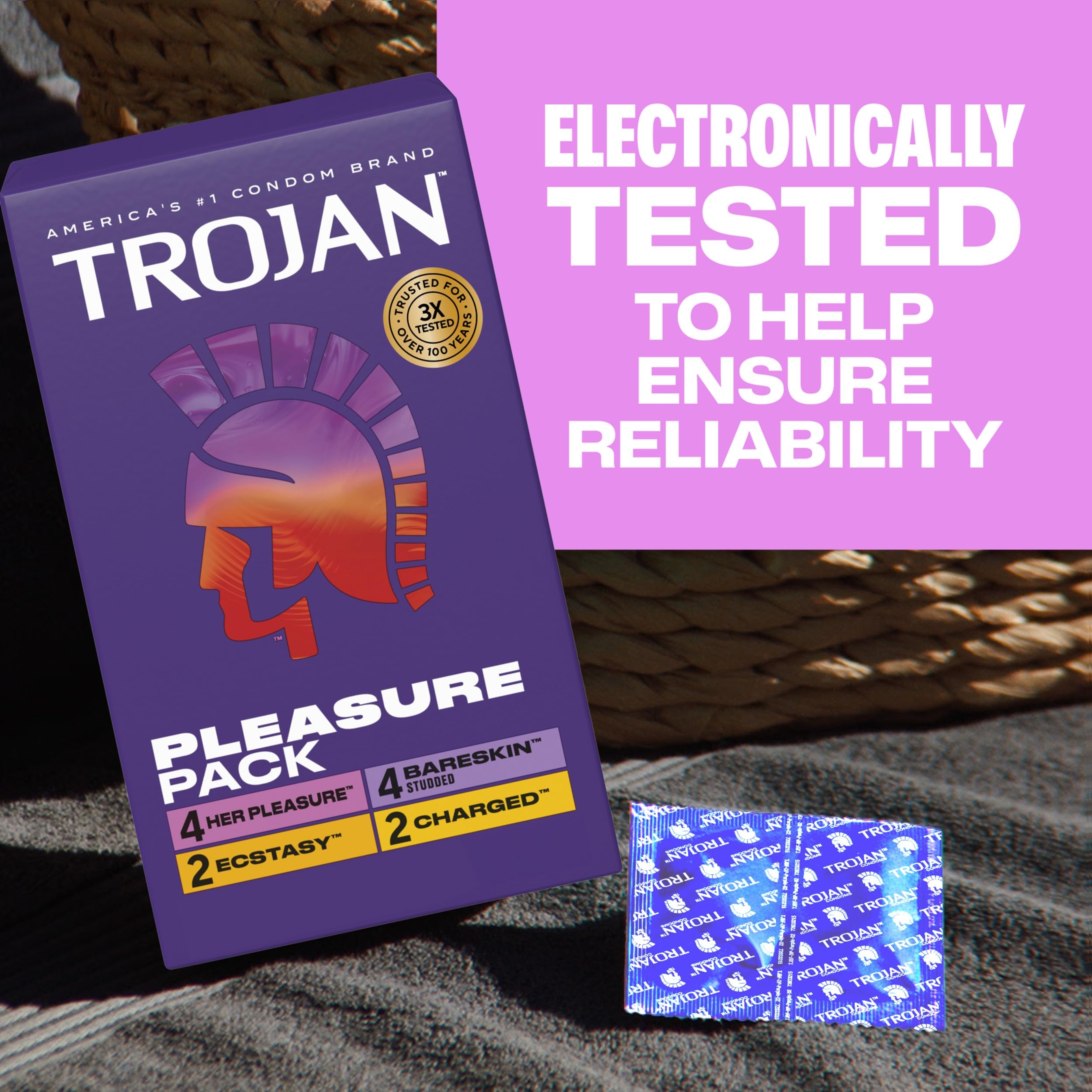 Trojan Pleasure Pack Condoms 36 Count - Assorted Latex Lubricated Condoms with Her Pleasure, Charged, BareSkin & Ecstasy Varieties 7