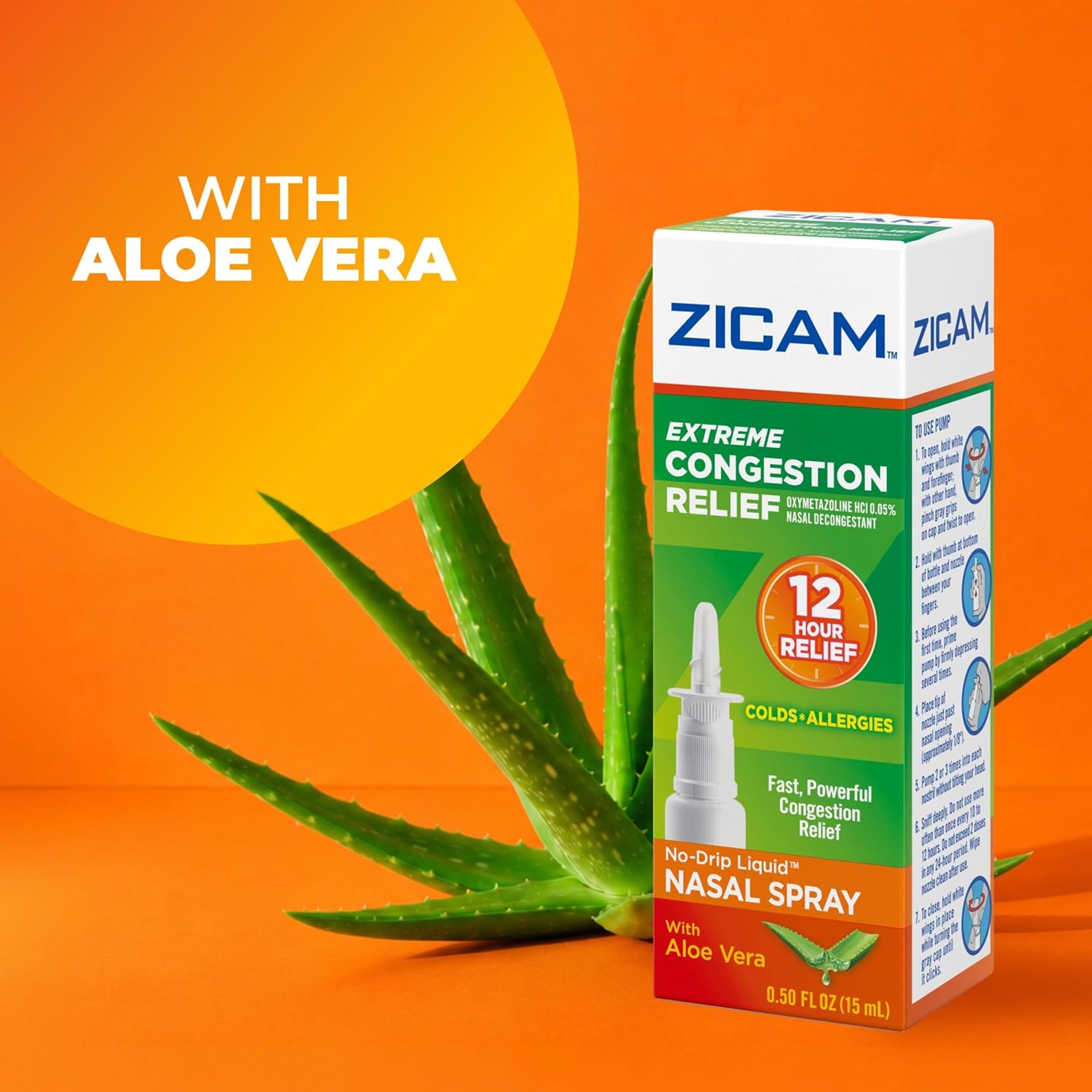 Zicam Extreme Congestion Relief Nasal Spray 0.5 fl.oz - with Aloe Vera, 12H Cold & Allergy Relief 5