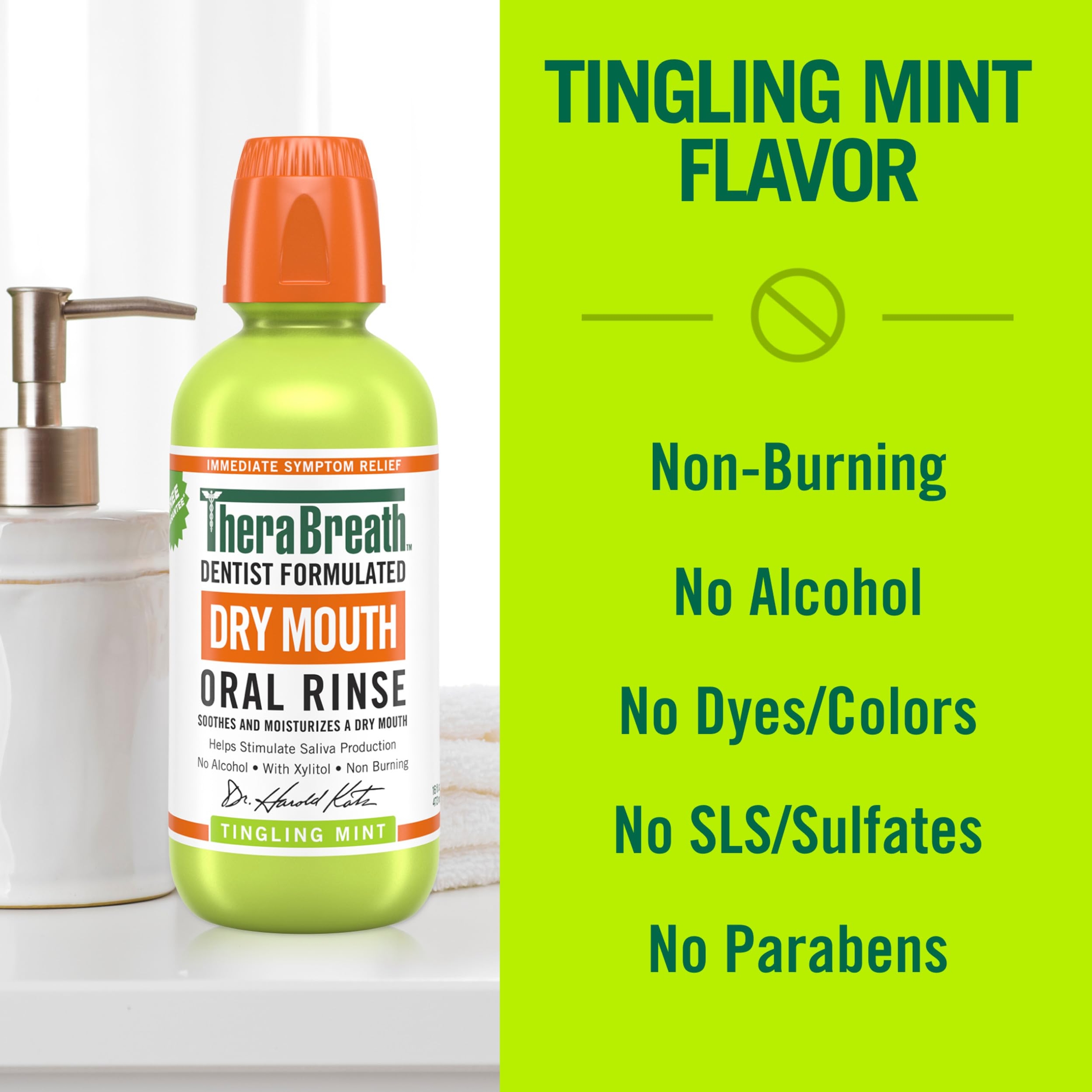 TheraBreath Dry Mouth Oral Rinse, Tingling Mint, 16 fl.oz - Alcohol-Free Mouthwash Helps Soothe & Moisturize 5