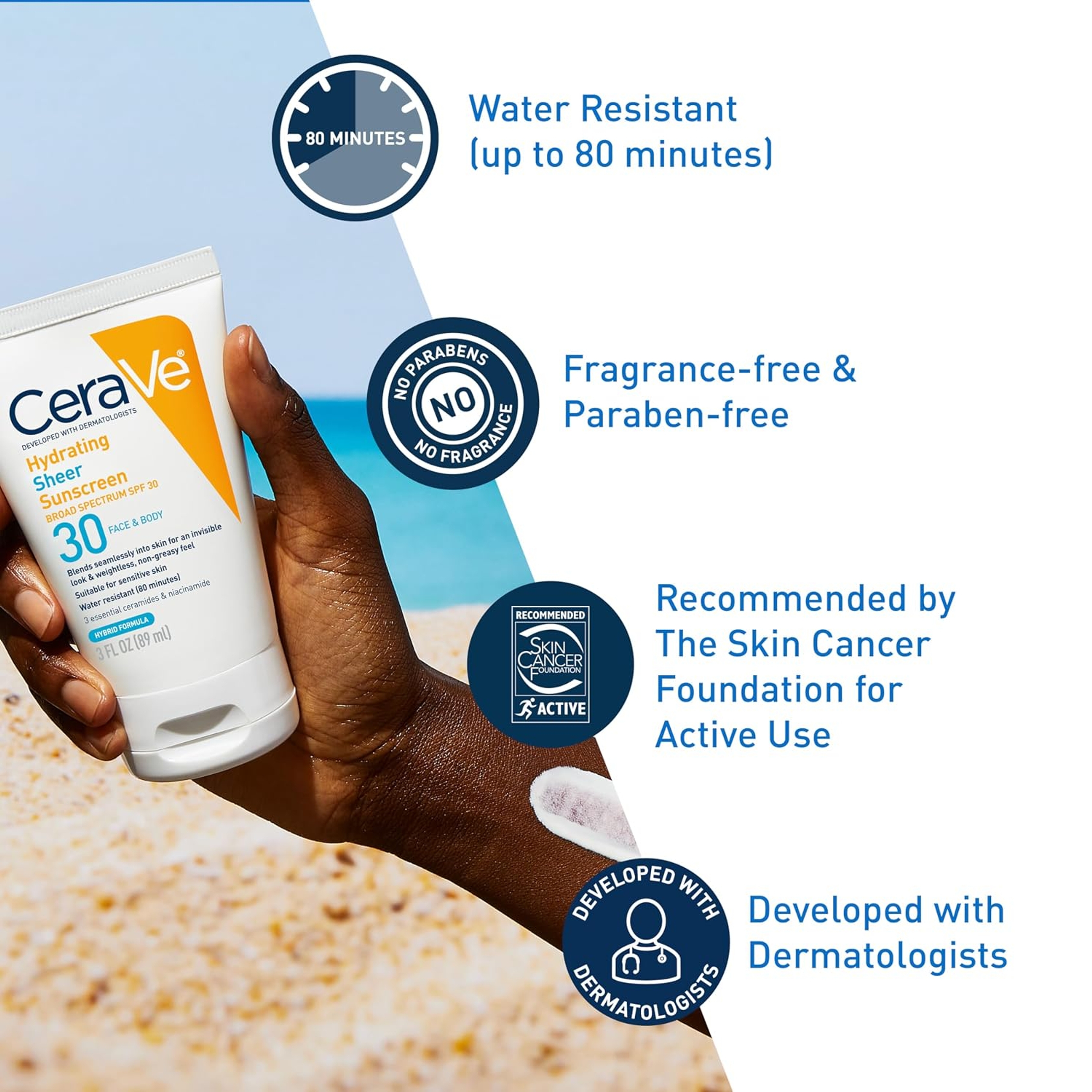 CeraVe Hydrating Sheer Sunscreen SPF30 for Face & Body 3 fl.oz - Mineral & Chemical Sunscreen with Zinc Oxide & Ceramides 3