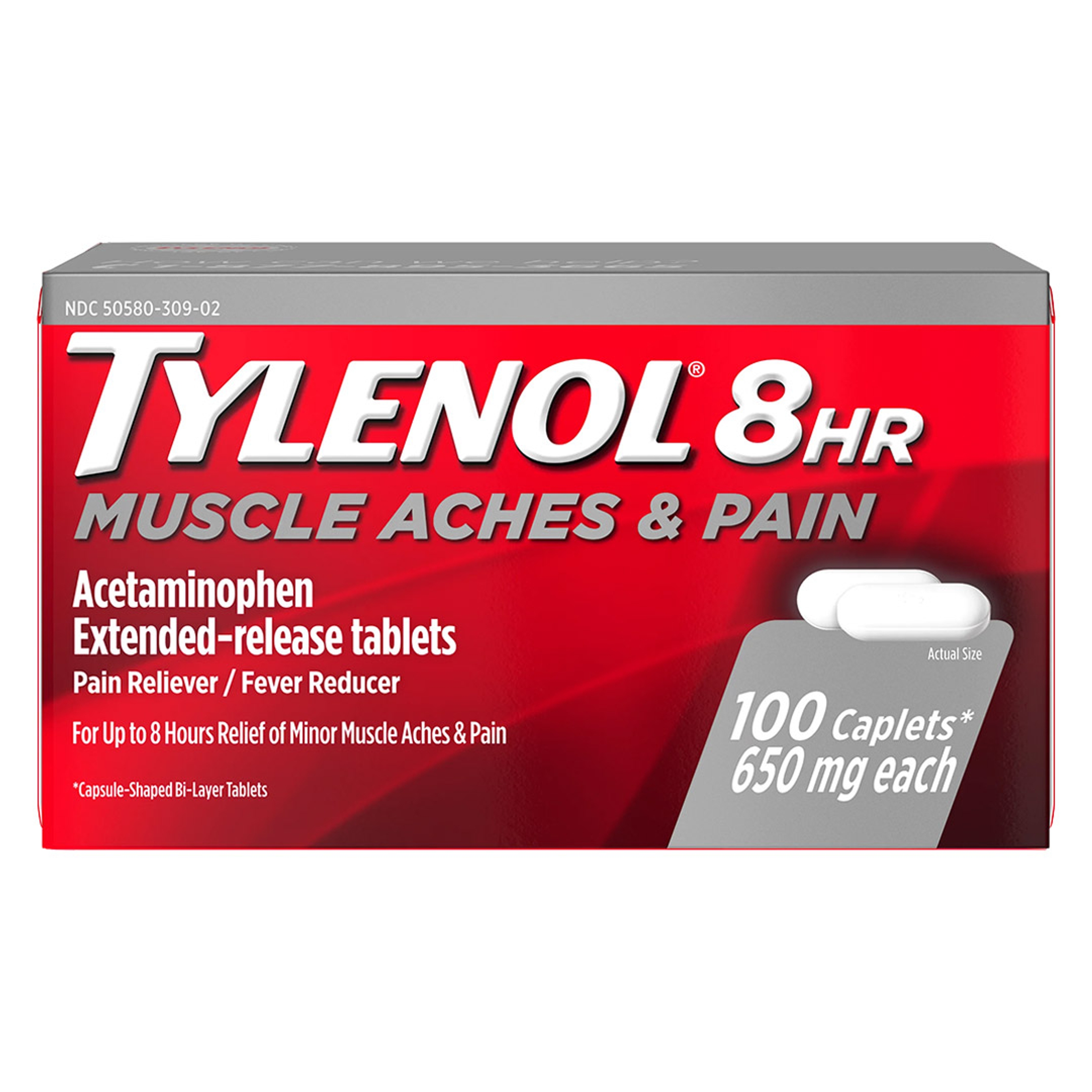 Tylenol 8 Hour Acetaminophen 650 mg Extended Release Caplets, Fast Acting Bi-Layer Design, Quick & Long Lasting Pain Relief for Muscle, Joint, Back & Arthritis Aches, Fever Reducer, 100 Count 1