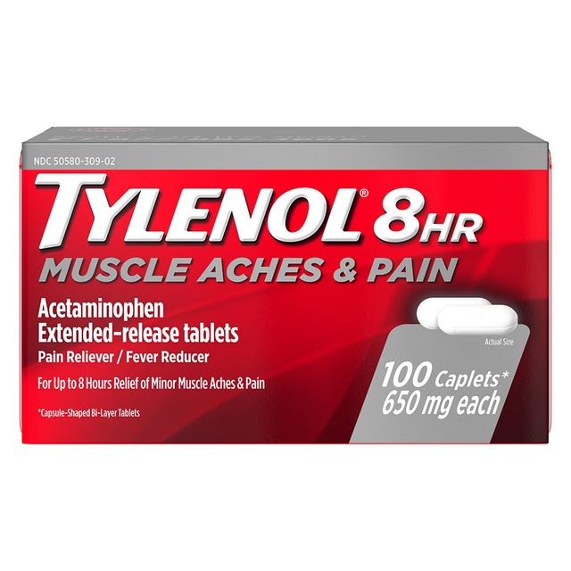 Tylenol 8 Hour Acetaminophen 650 mg Extended Release Caplets, Fast Acting Bi-Layer Design, Quick & Long Lasting Pain Relief for Muscle, Joint, Back & Arthritis Aches, Fever Reducer, 100 Count