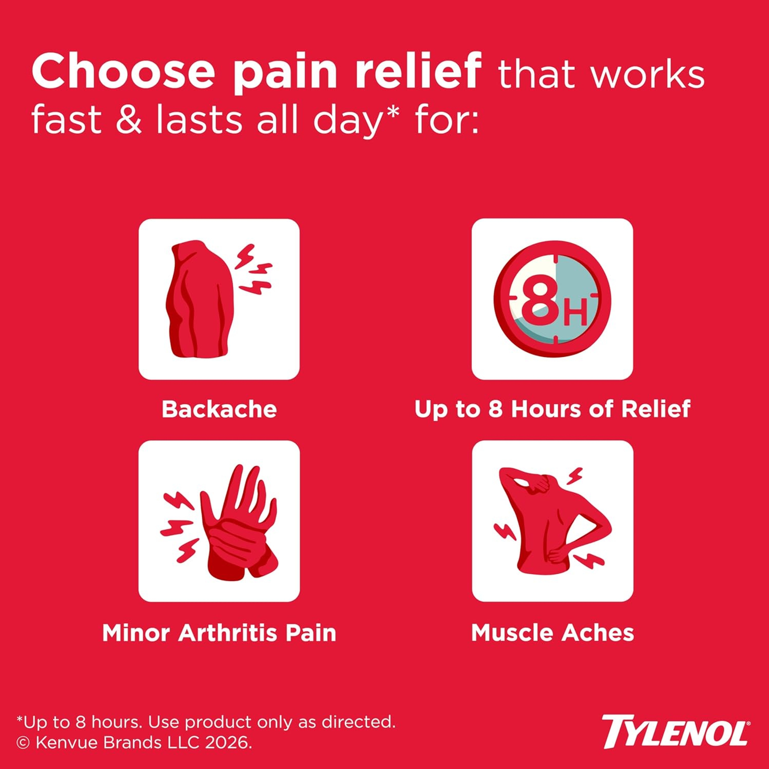 Tylenol 8 Hour Acetaminophen 650 mg Extended Release Caplets, Fast Acting Bi-Layer Design, Quick & Long Lasting Pain Relief for Muscle, Joint, Back & Arthritis Aches, Fever Reducer, 100 Count 2