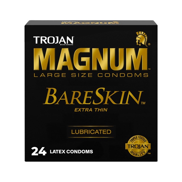 Trojan Magnum BareSkin Condoms 24 Count - Premium Large Size, Comfortable & Smoothly Lubricated