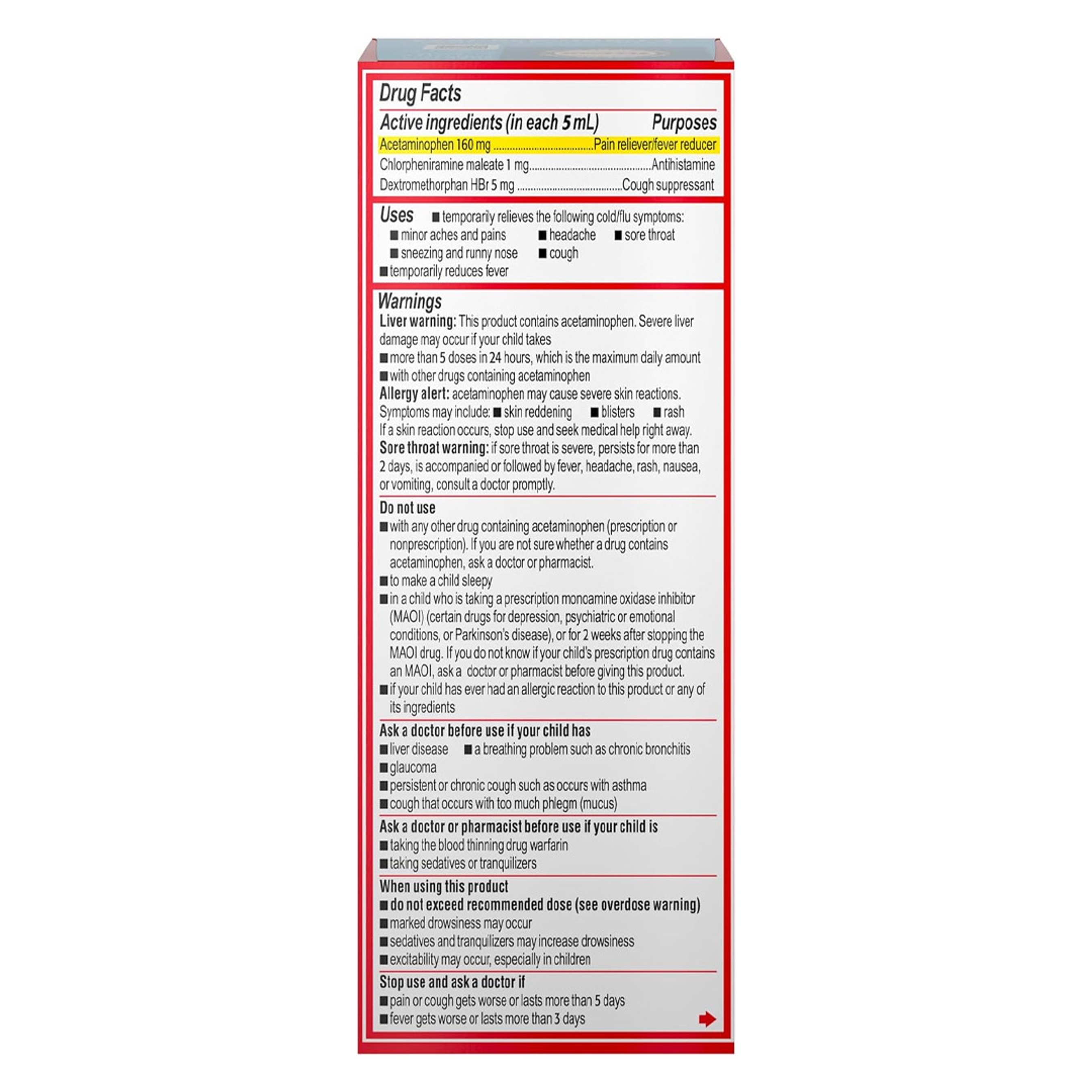 Children's Tylenol Cold + Cough + Runny Nose, Acetaminophen, Pain & Fever Relief, Chlorpheniramine Maleate, Antihistamine, Dextromethorphan HBr, Cough Suppressant; Grape liquid, 4 fl. oz.; Pack of 1 7
