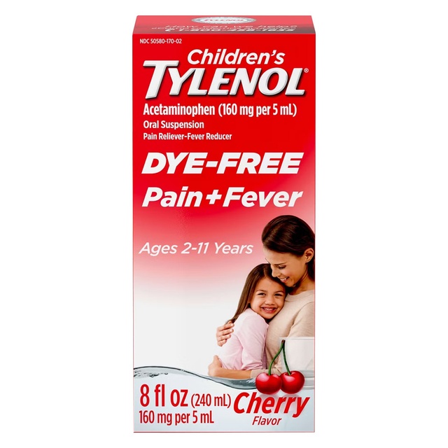 Children’s Liquid Tylenol, Dye-Free, Acetaminophen Oral Suspension, Alcohol-, Paraben-, and Ibuprofen-Free, Pain Relief and Fever Reducer, Measuring Cup for Dosing, Cherry Flavor, 8 Fluid Ounces