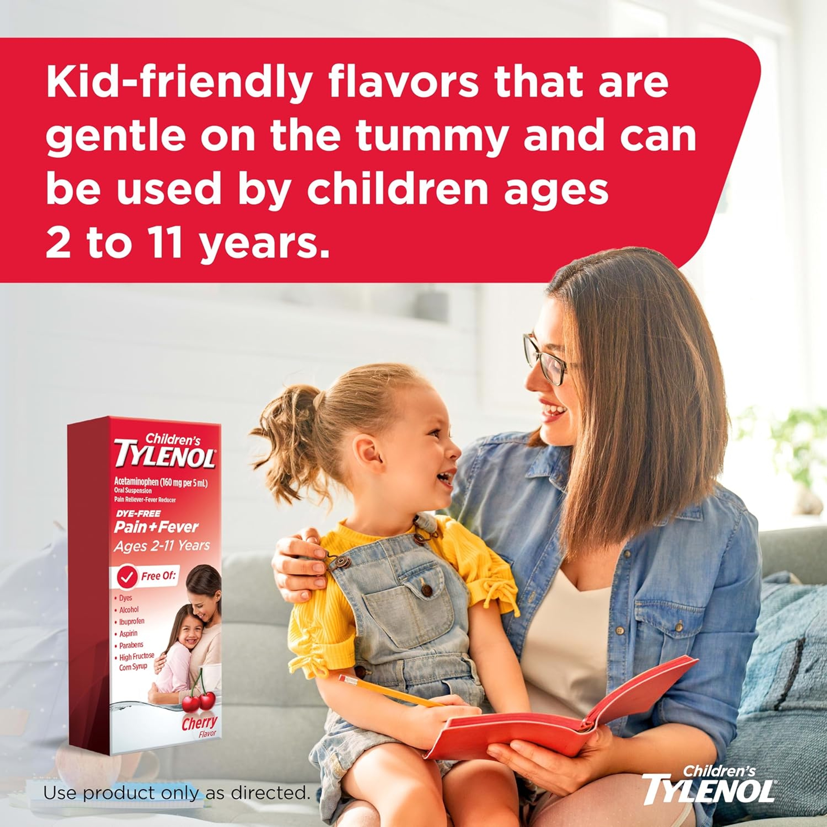 Children’s Liquid Tylenol, Dye-Free, Acetaminophen Oral Suspension, Alcohol-, Paraben-, and Ibuprofen-Free, Pain Relief and Fever Reducer, Measuring Cup for Dosing, Cherry Flavor, 8 Fluid Ounces 6