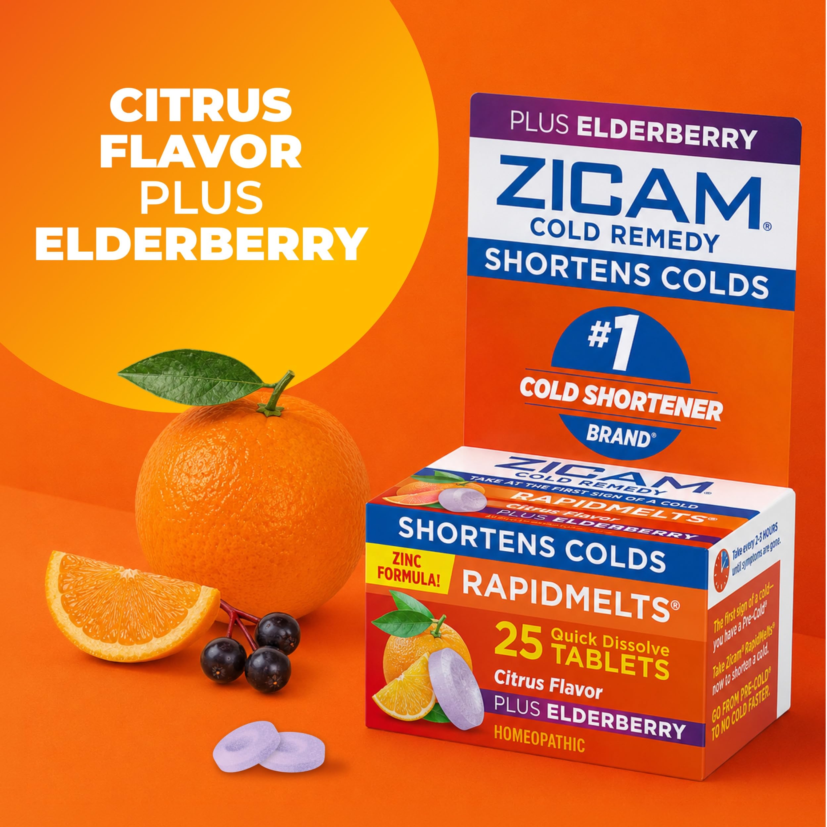 Zicam Cold Remedy RapidMelts, Elderberry Citrus, 25 Count - Shortens Cold Duration, Helps Relieve Stuffy Nose 7