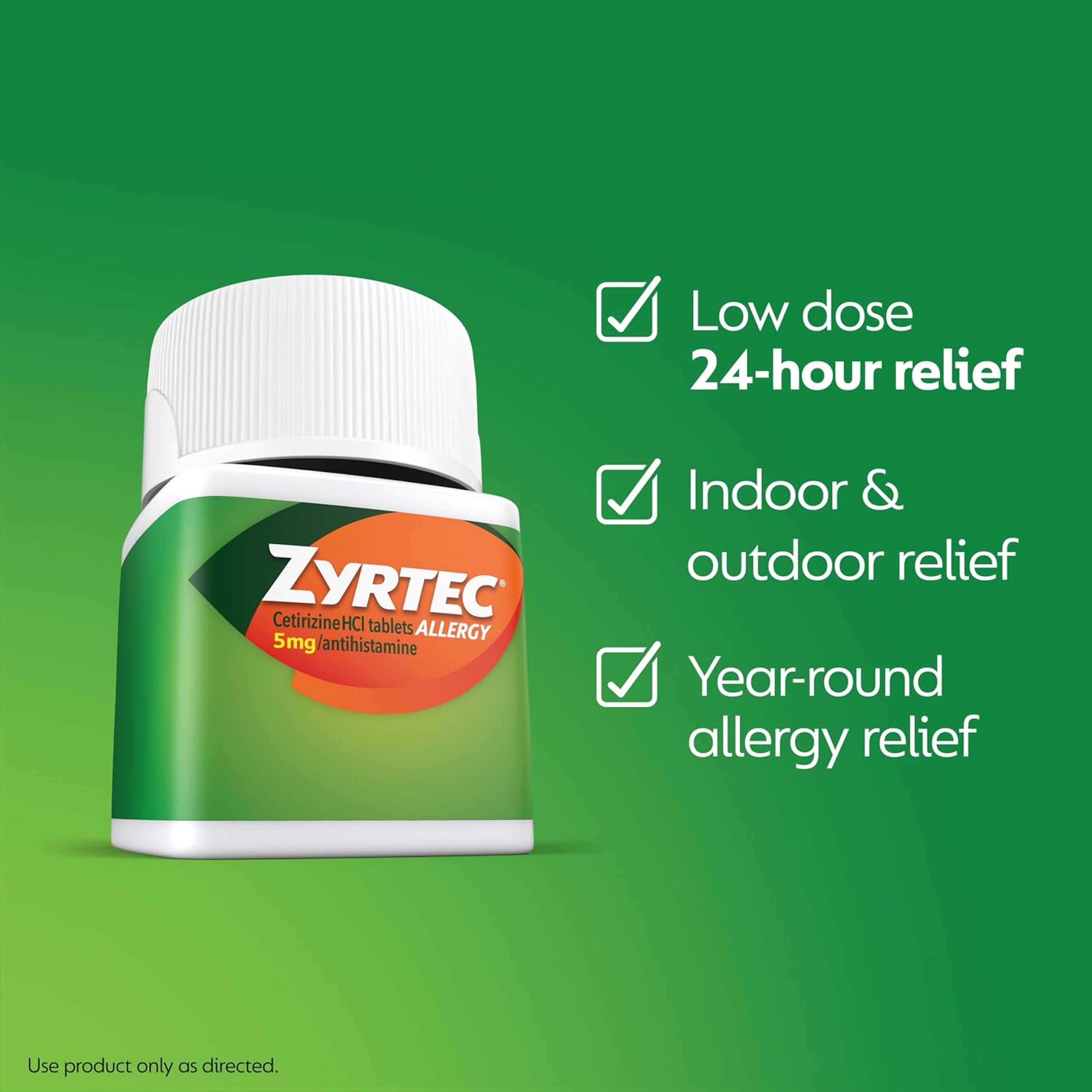 Zyrtec 24 Hour Allergy Relief Tablets, Indoor & Outdoor Allergy Medicine for Adults with 5 mg Cetirizine Hydrochloride, Relief of Runny Nose, Sneezing, Itchy Eyes, Plus Dust, Mold & Pet Dander, 35 ct 2