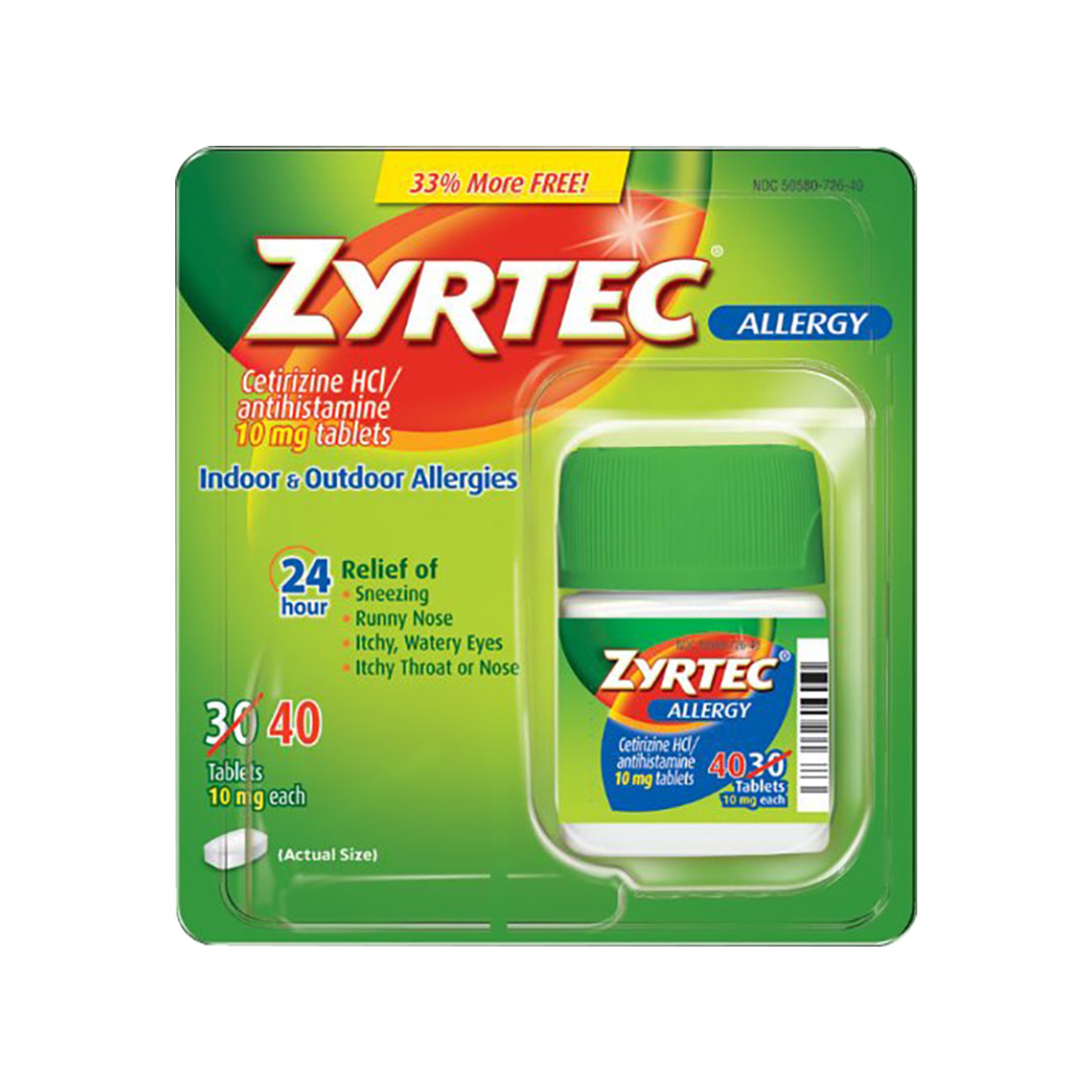 Zyrtec 24 Hour Allergy Relief Tablets 40 Count - Indoor & Outdoor Allergy Medicine with 10mg Cetirizine HCl Antihistamine 1