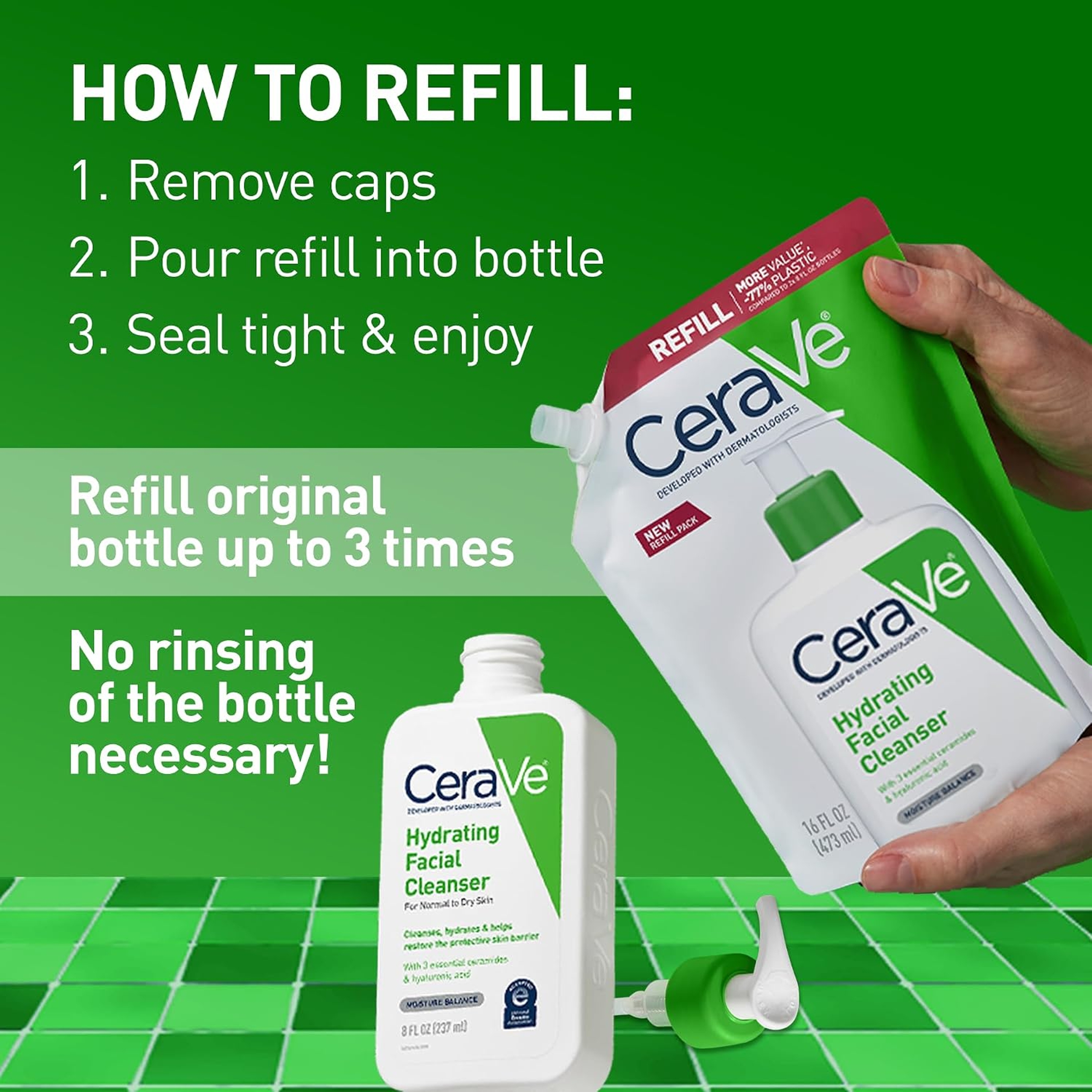 CeraVe Hydrating Facial Cleanser 16 fl.oz (Refill Pouch) - Daily Face Wash Helps Hydrate Normal to Dry Skin 3