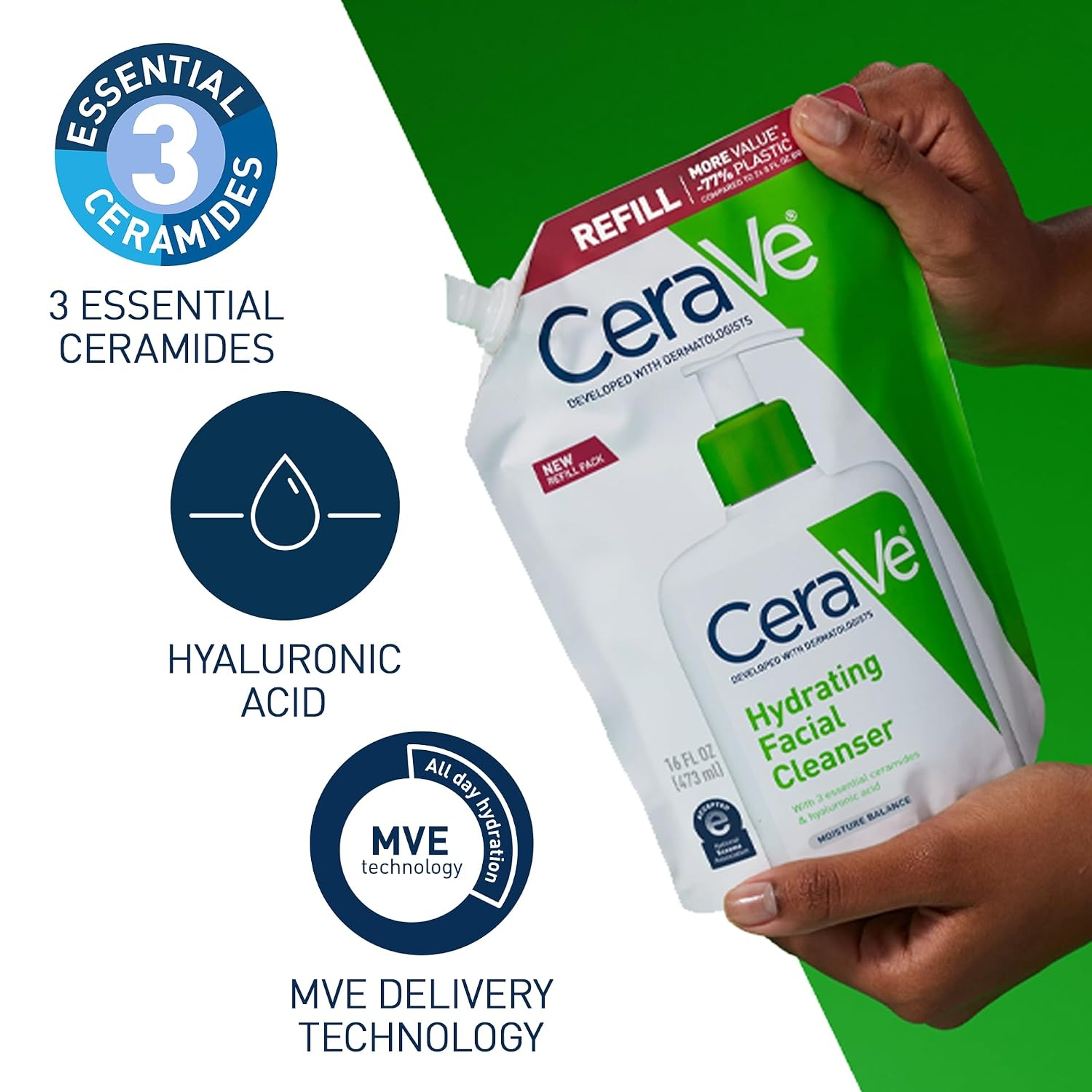 CeraVe Hydrating Facial Cleanser 16 fl.oz (Refill Pouch) - Daily Face Wash Helps Hydrate Normal to Dry Skin 6
