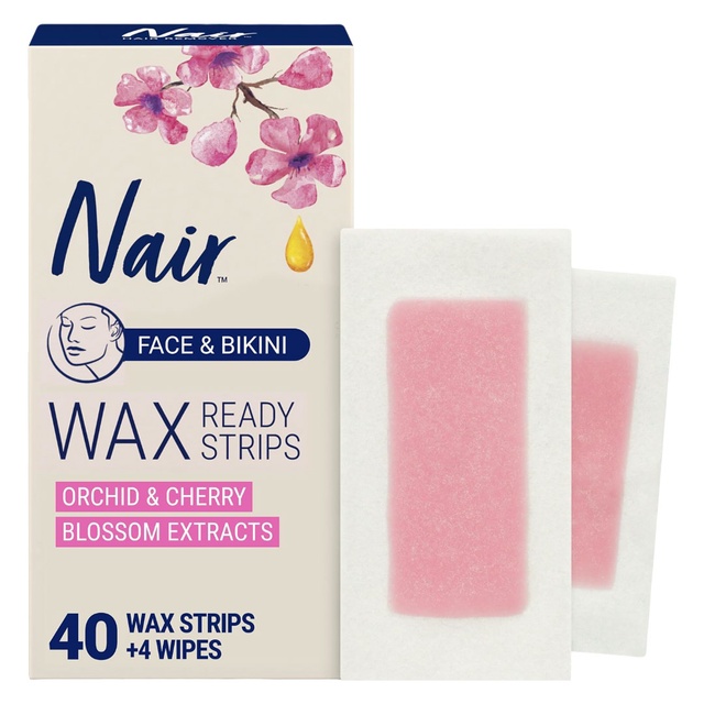 Nair Wax Ready-Strips for Face & Bikini 40 Count - Hair Removal Wax Strips, Orchid and Cherry Blossom Extracts
