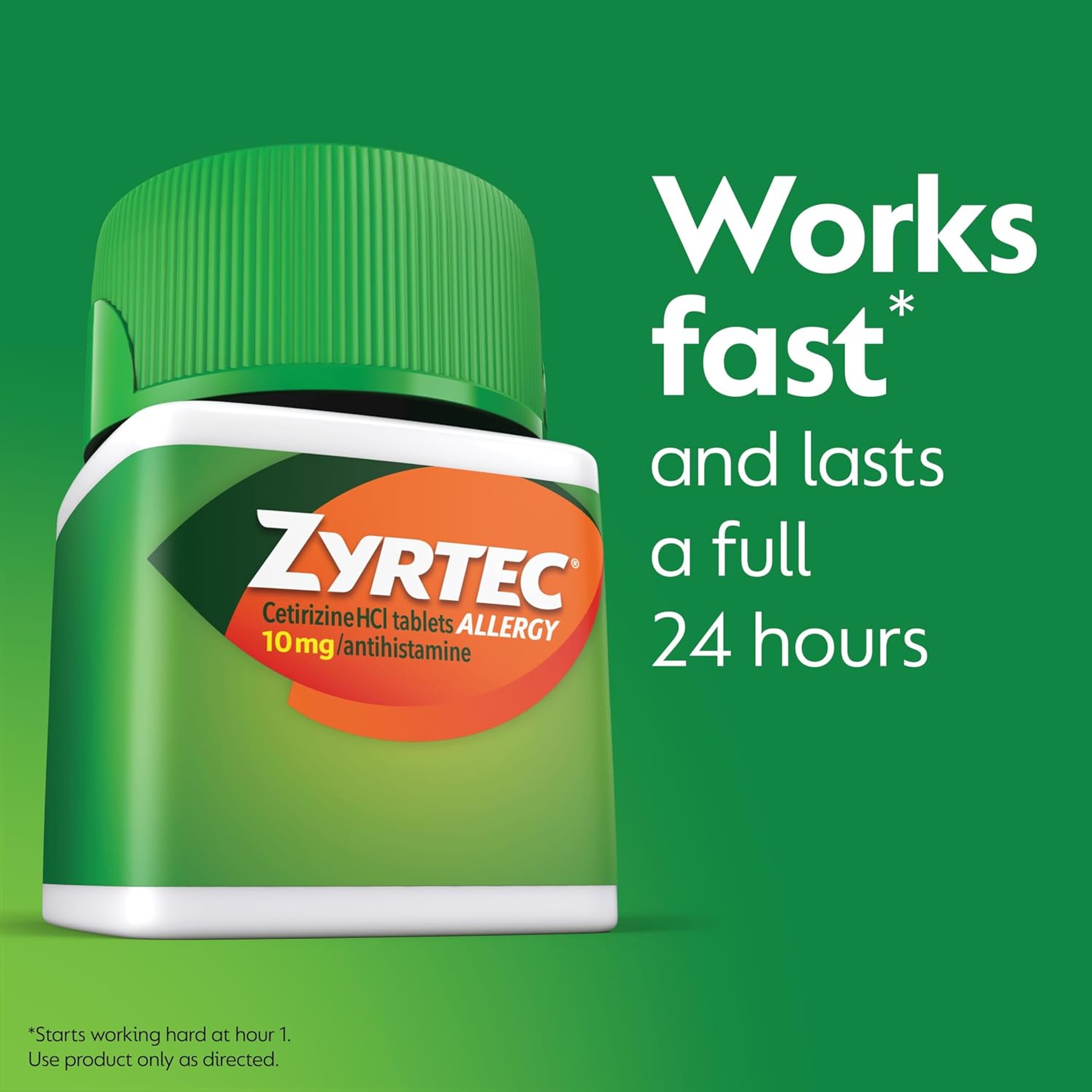 Zyrtec 24 Hour Allergy Relief Tablets 60 Count - Indoor & Outdoor Allergy Medicine with 10mg Cetirizine HCl Antihistamine 3