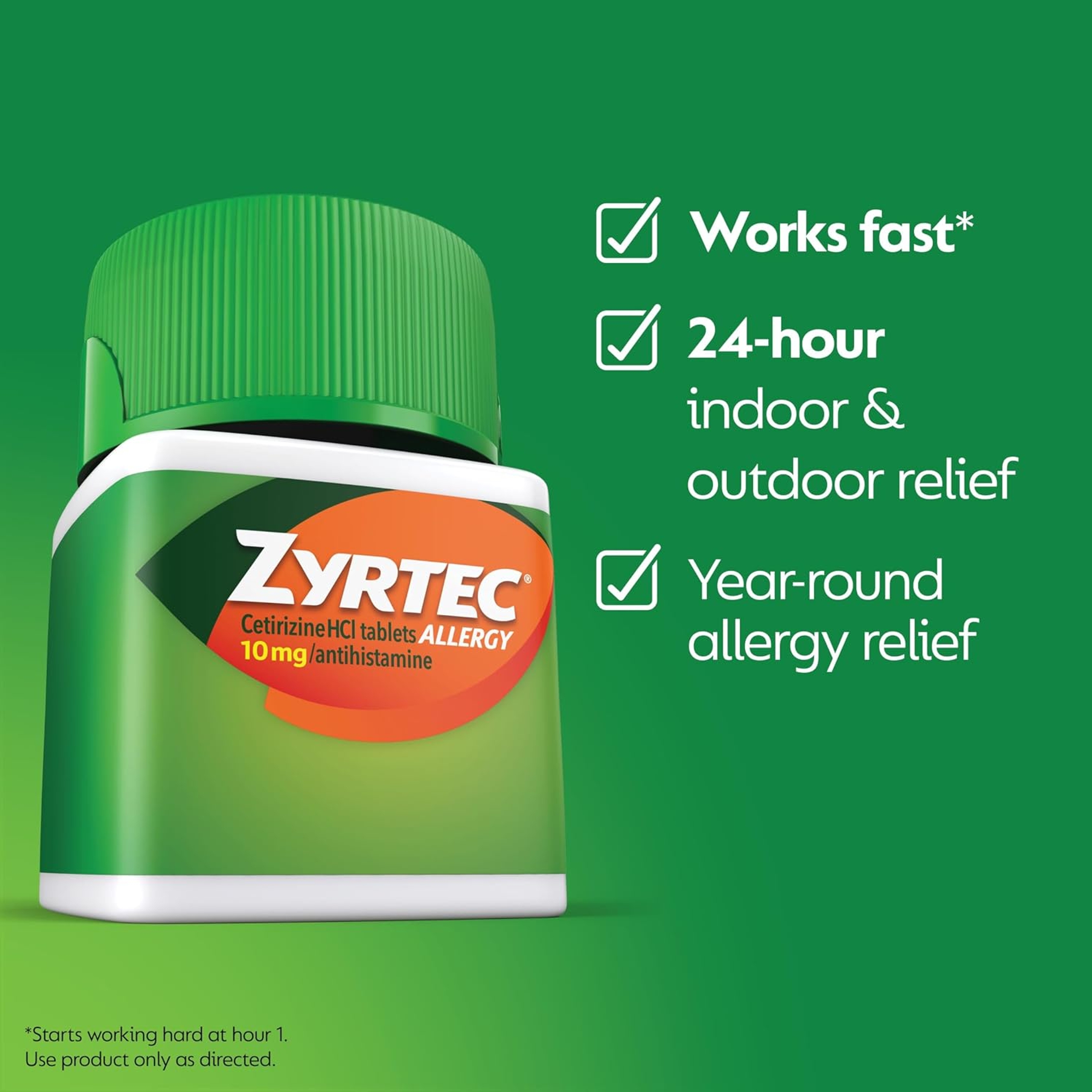 Zyrtec 24 Hour Allergy Relief Tablets 60 Count - Indoor & Outdoor Allergy Medicine with 10mg Cetirizine HCl Antihistamine 5