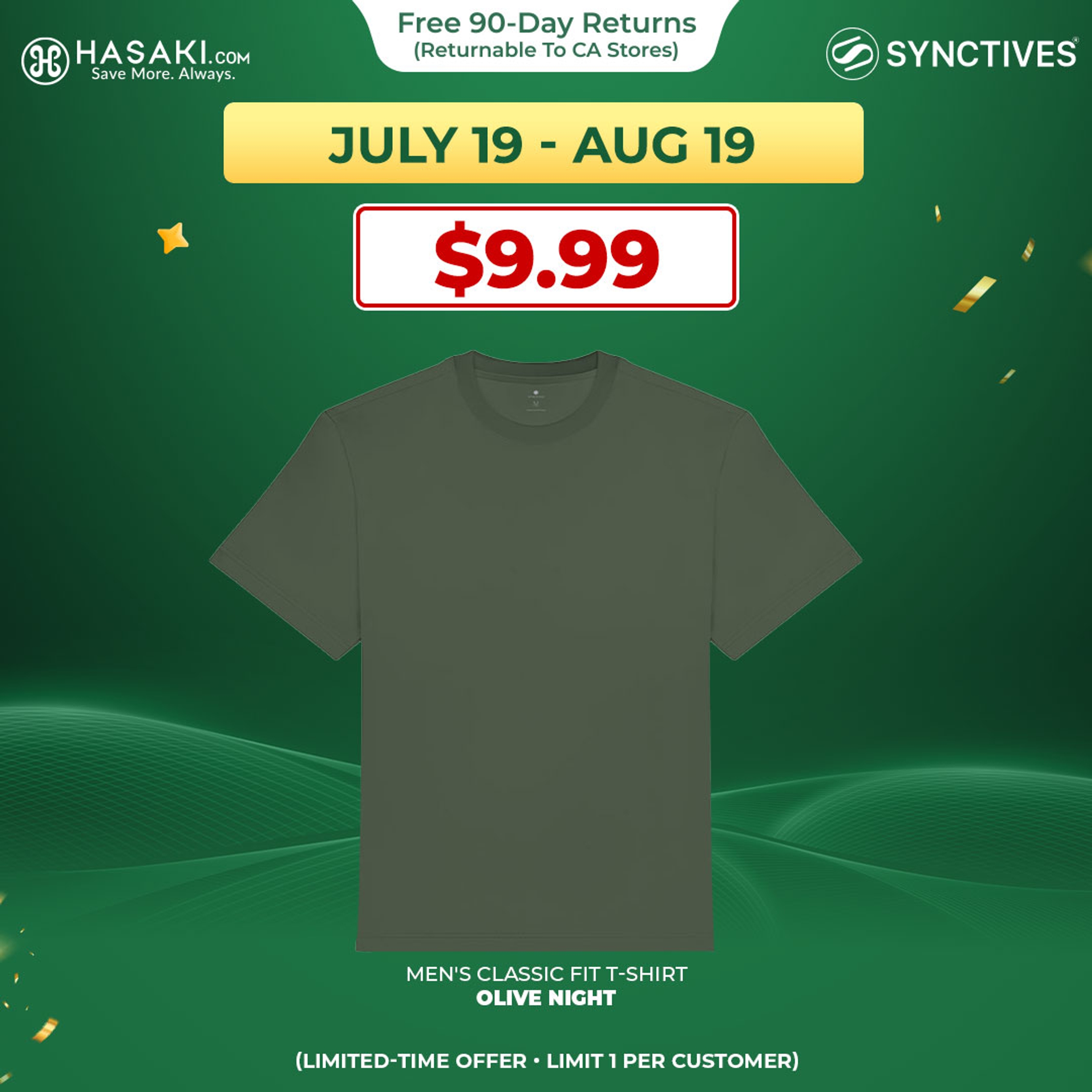 Synctives Men's Classic Fit T-shirt, Olive Night, S - CMTS0026 1