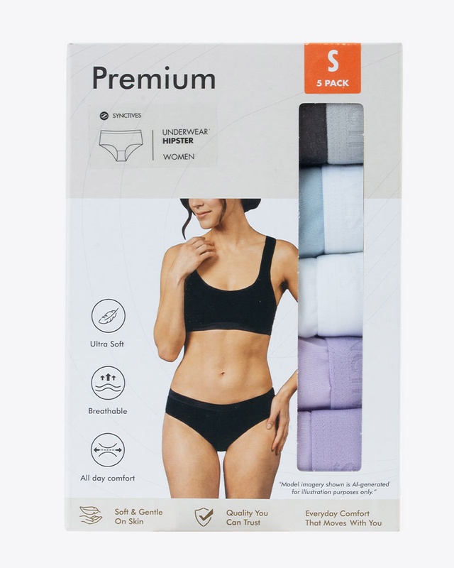 [Bamboo Cotton] Synctives Women's Hipster Panties 5-Pack