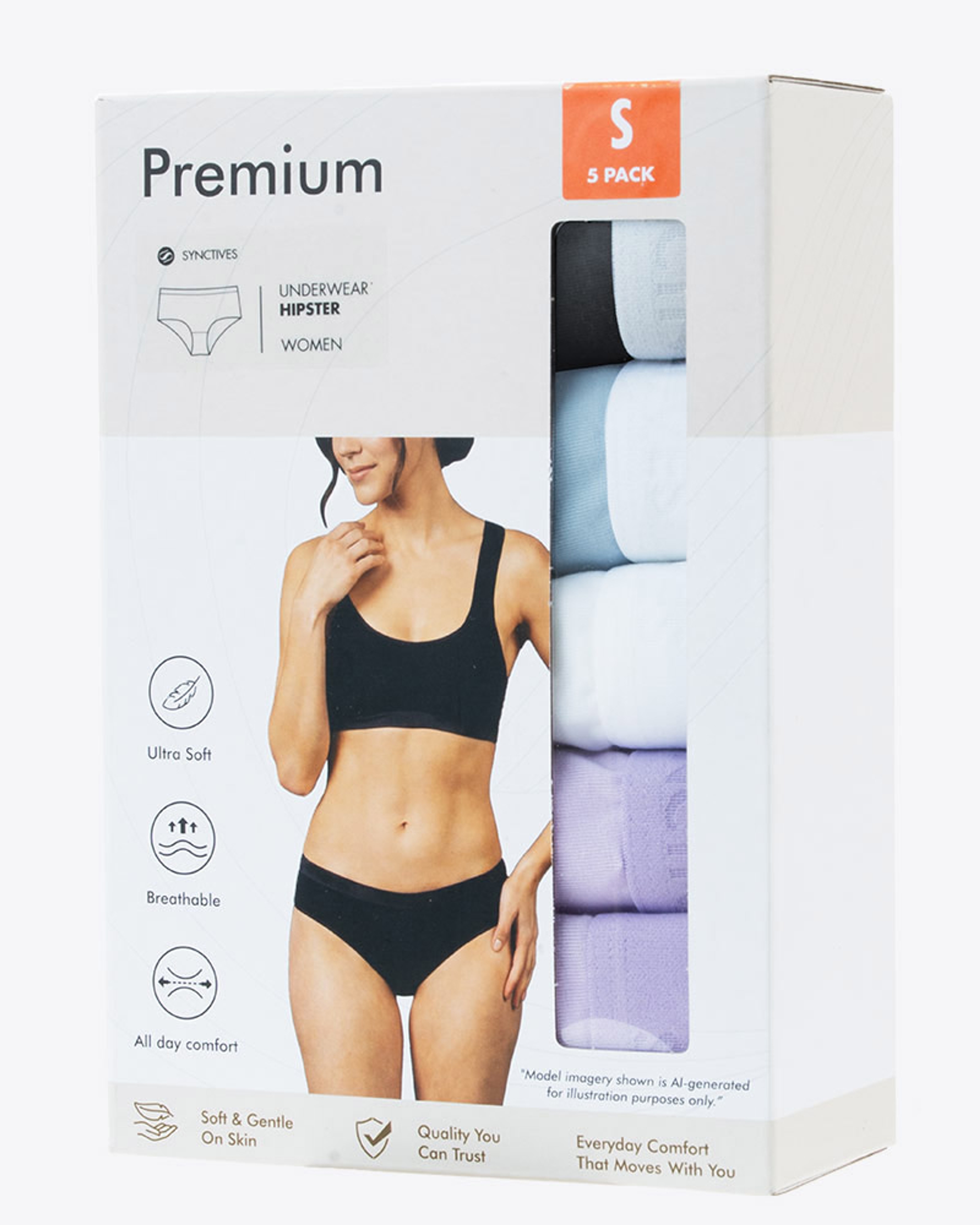 [Bamboo Cotton] Synctives Women's Hipster Panties 5-Pack 3