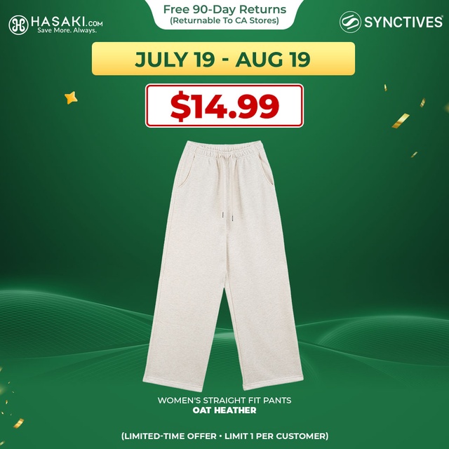 Synctives Women's Straight Fit Pants, Oat Heather, S - CWPA0010