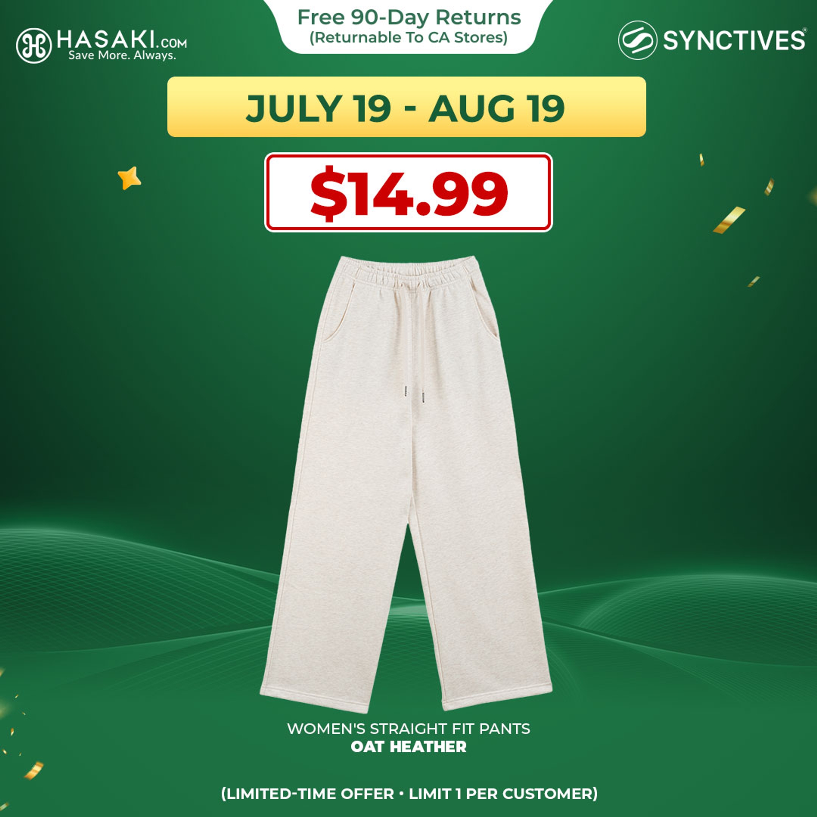 Synctives Women's Straight Fit Pants, Oat Heather, S - CWPA0010 1