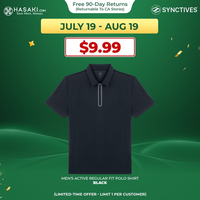 Synctives Men's Active Regular Fit Polo Shirt, Black, XS - SMPO0020