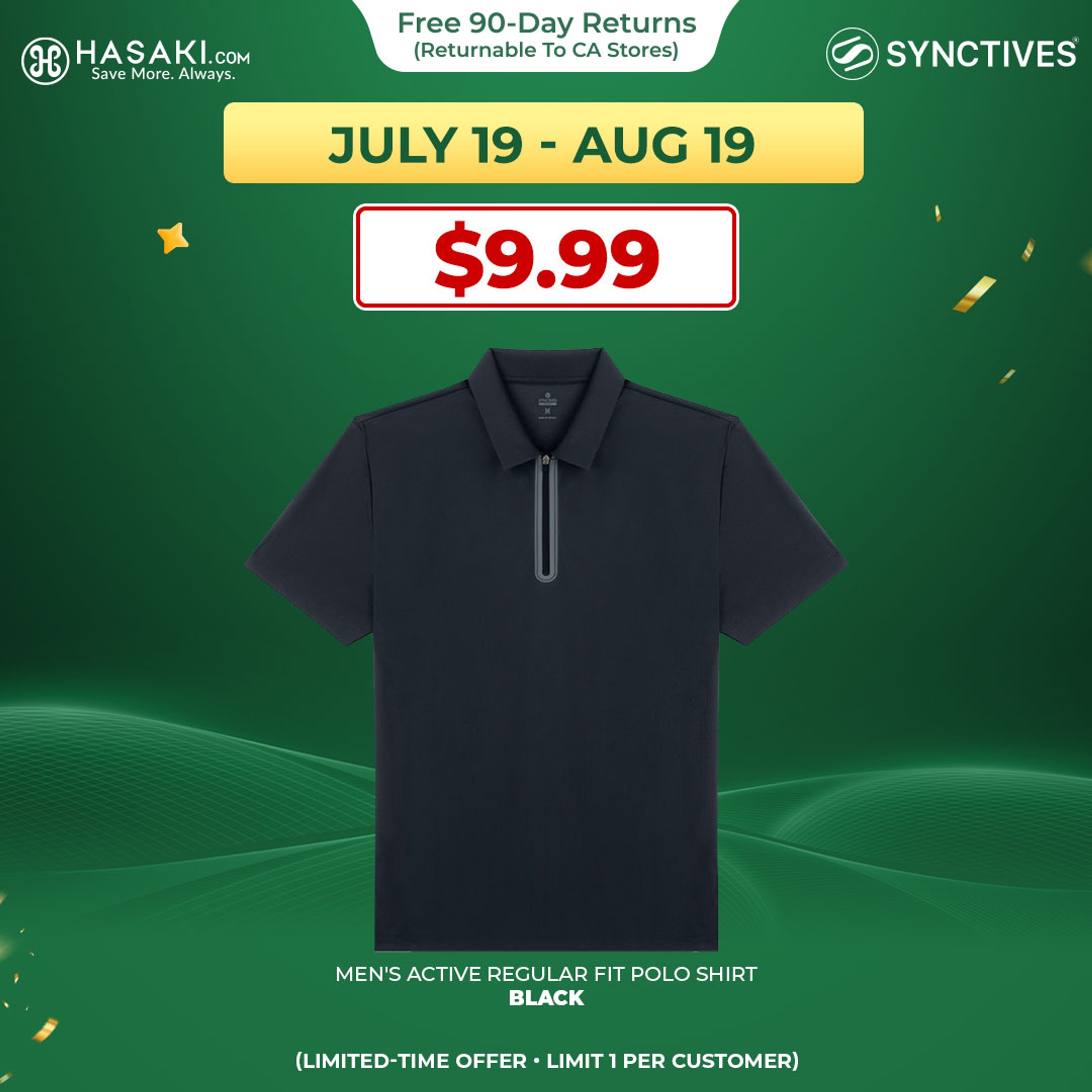 Synctives Men's Active Regular Fit Polo Shirt, Black, XS - SMPO0020 1