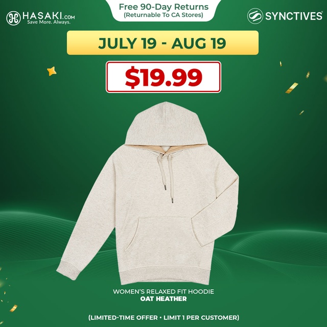 Synctives Women’s Relaxed Fit Hoodie, Oat Heather, S - CWHO0011