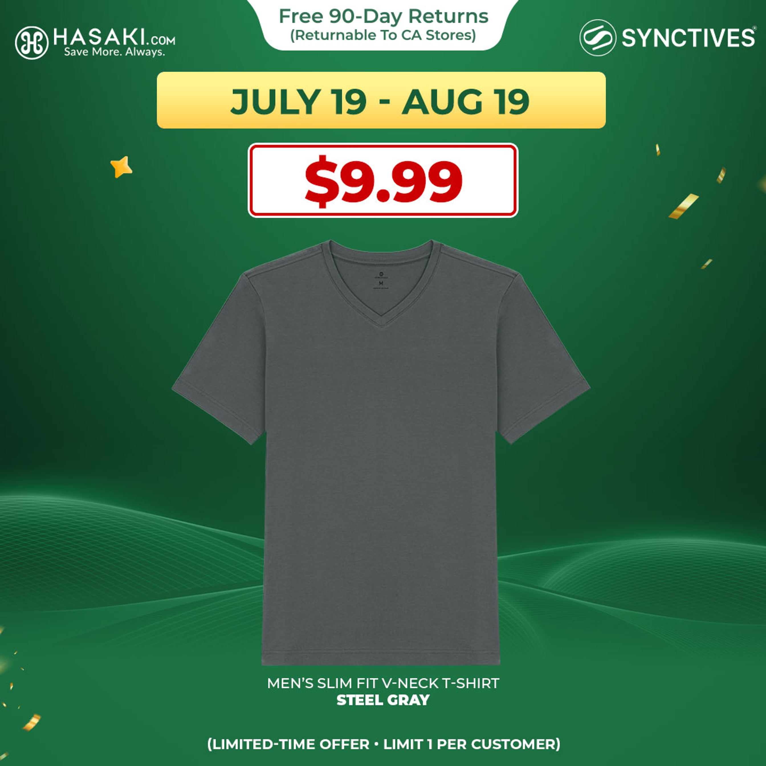 Synctives Men’s Slim Fit V-Neck T-shirt, Steel Gray, S - CMTS0033 1