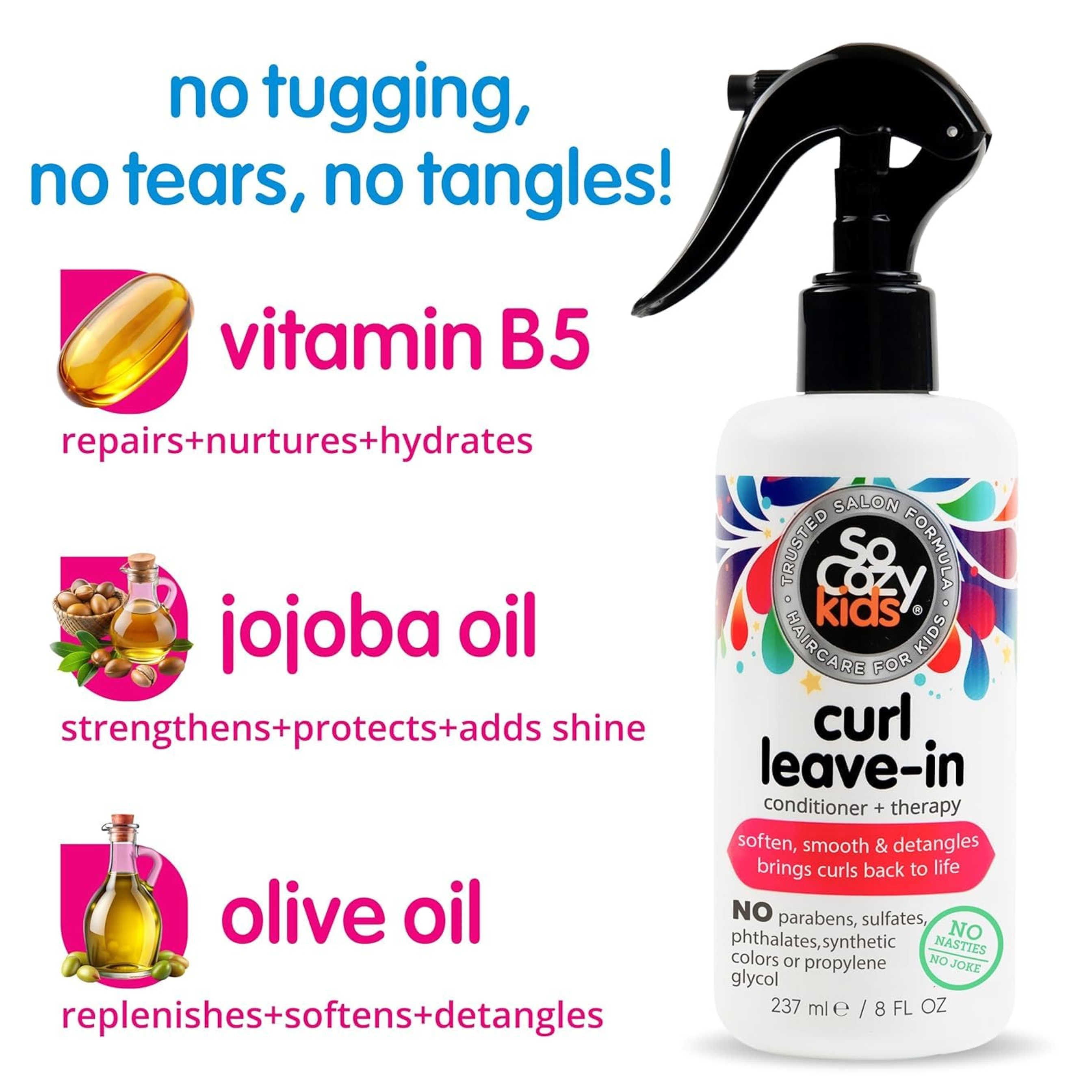 SoCozy Curl Leave In Conditioner Spray 8 fl.oz - Detangler for Kids' Curly Hair, Paraben-Free 2